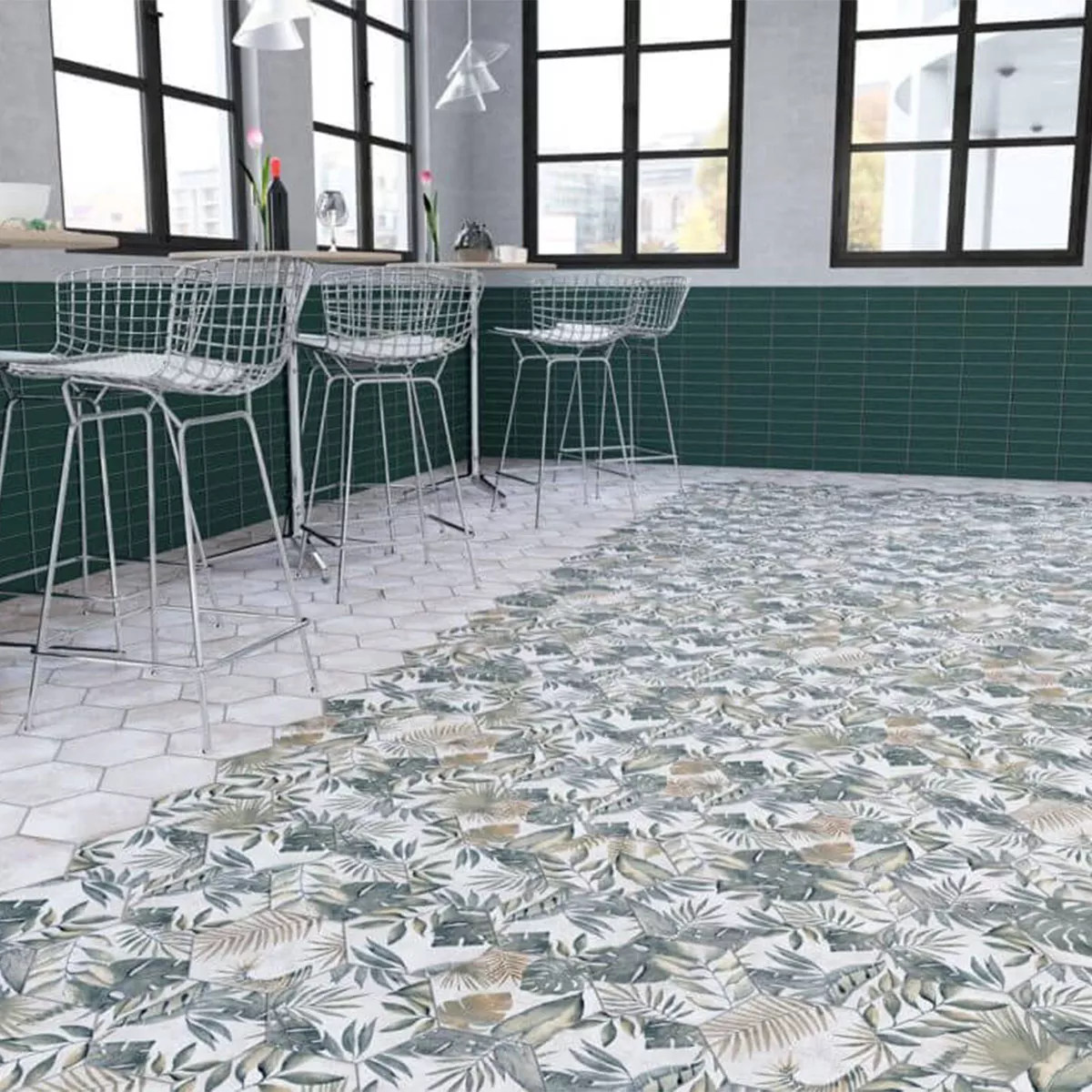 Porcelain Stoneware Tiles Honiara Hexagon Decor Green 22,5x25,9cm Decor