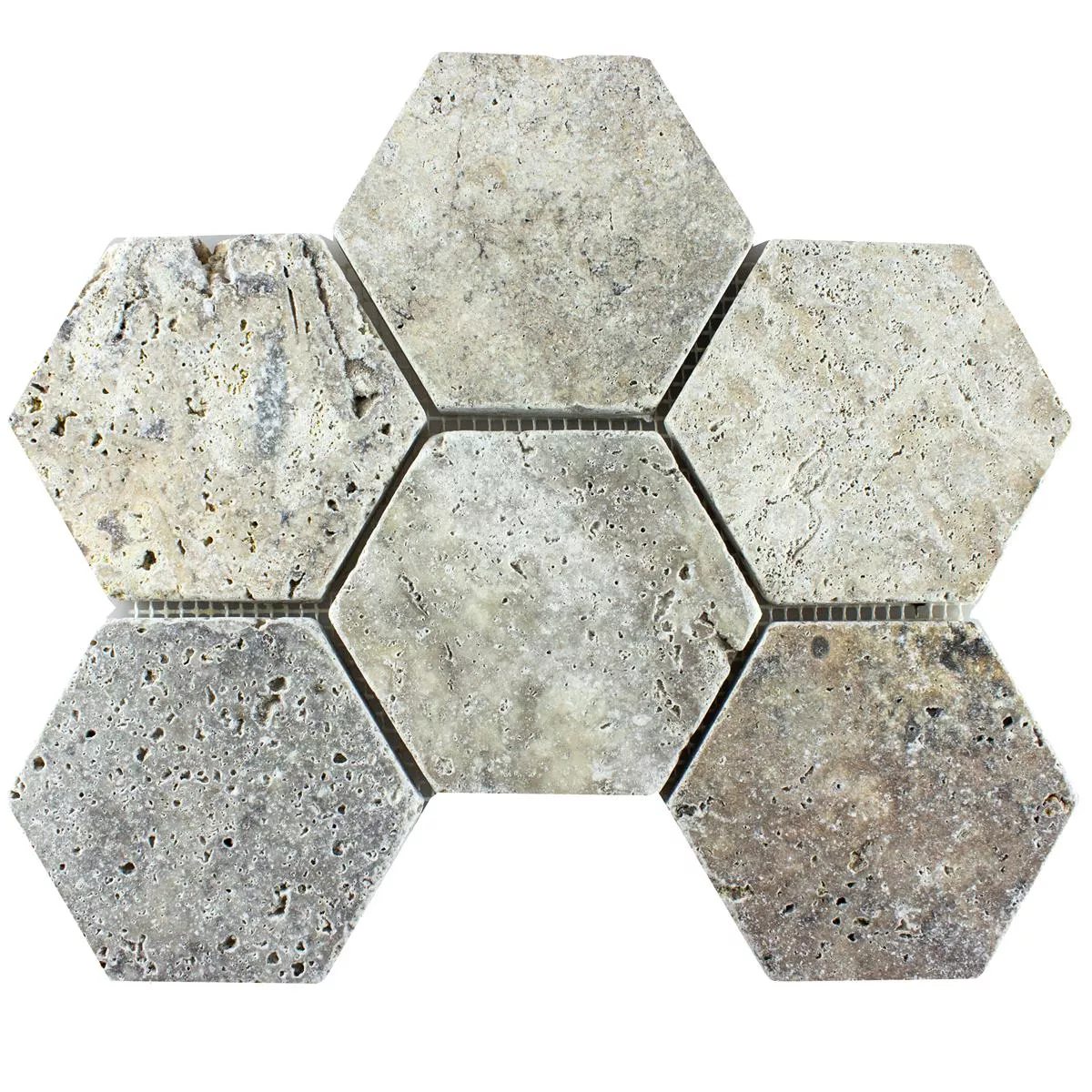 Sample Travertine Natural Stone Mosaic Tiles Mercado Hexagon Silver