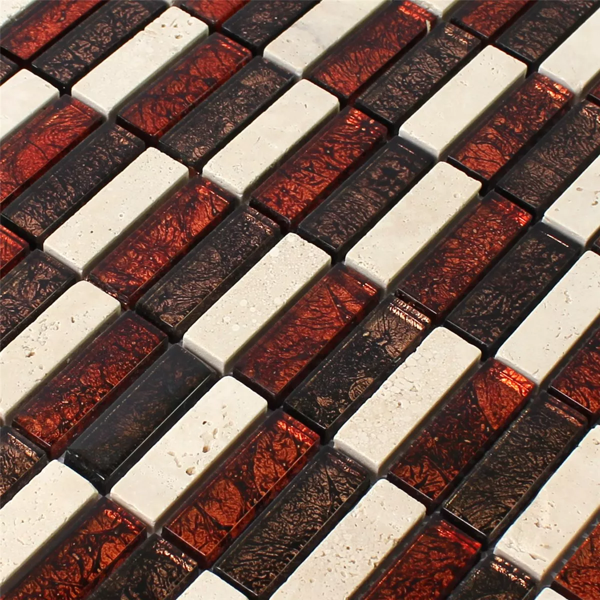 Sample Mosaic Tiles Natural Stone Glass Red Brown Beige Stick