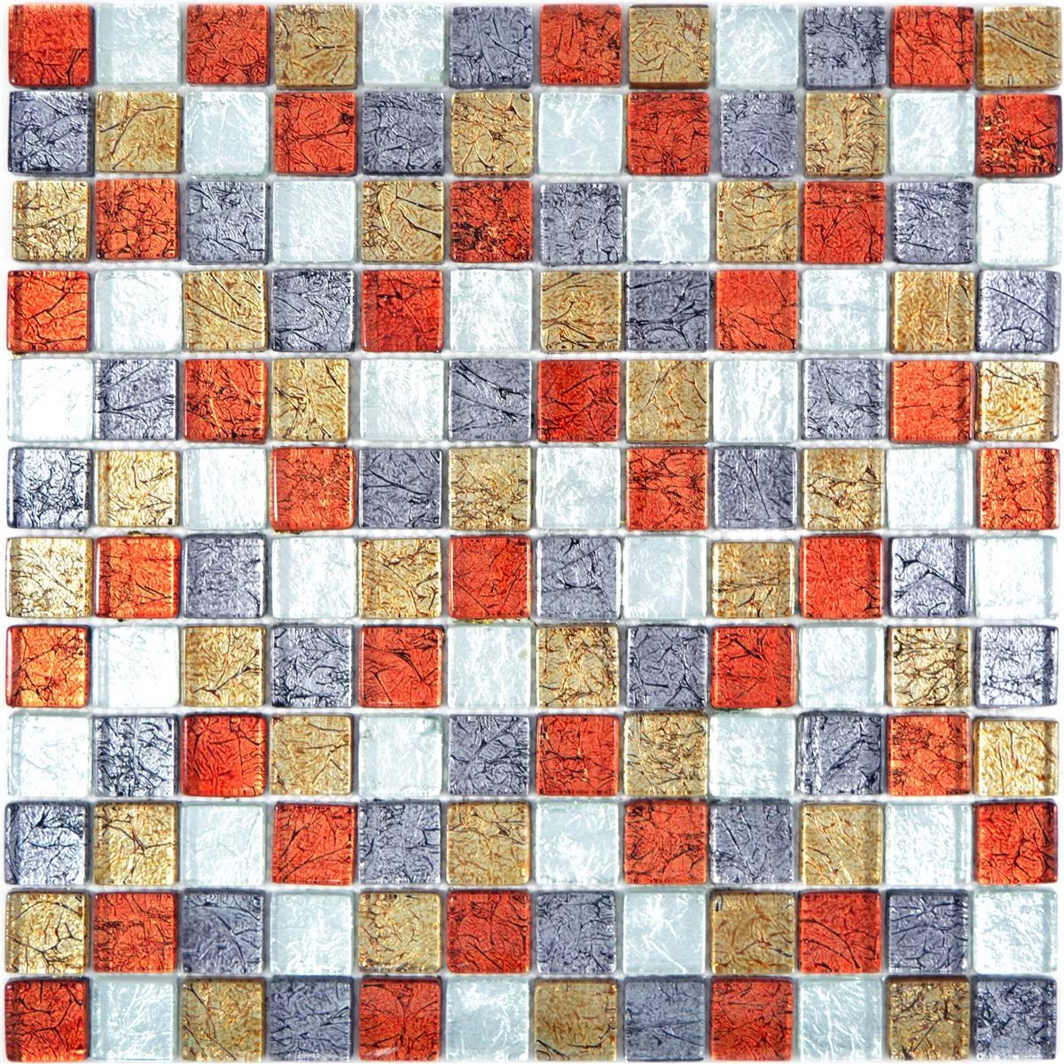 Glass Mosaic Tiles Curlew Red Brown Silver Square 23