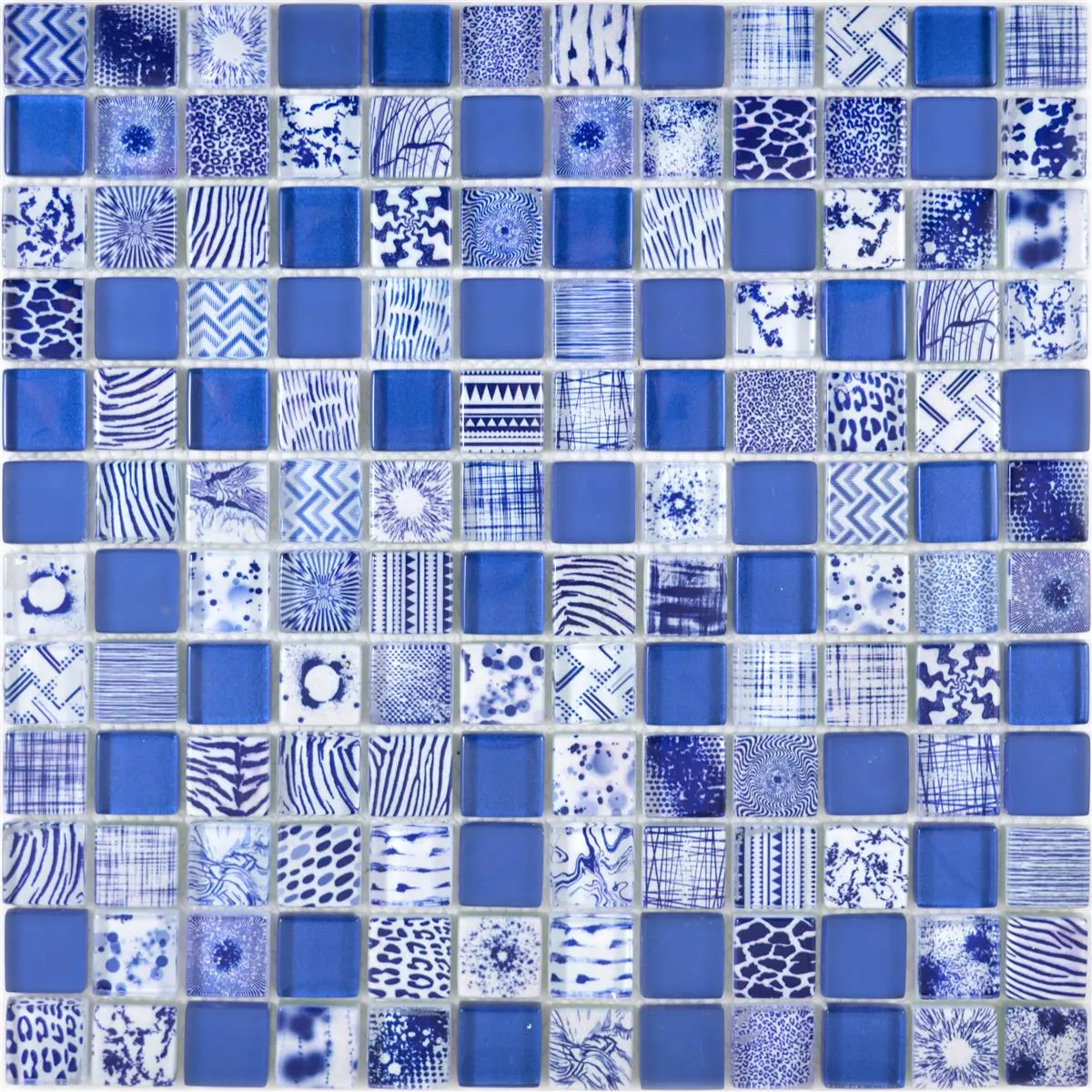Glass Mosaic Tiles Cornelia Retro Optic Blue