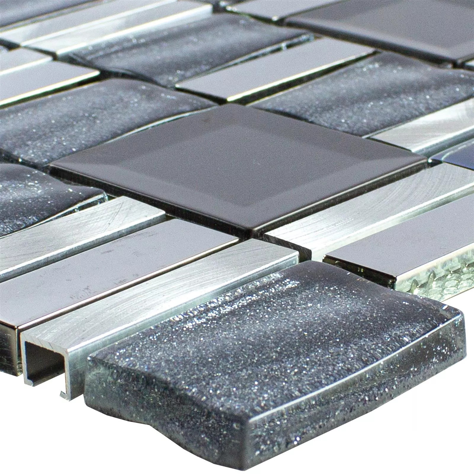 Glass Aluminium Mosaic LaCrosse Black Grey Silver Glass Aluminium Mosaic LaCrosse Black Grey Silver