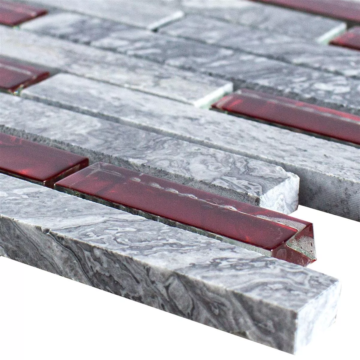 Sample Glass Natural Stone Mosaic Tiles Sinop Grey Red Brick