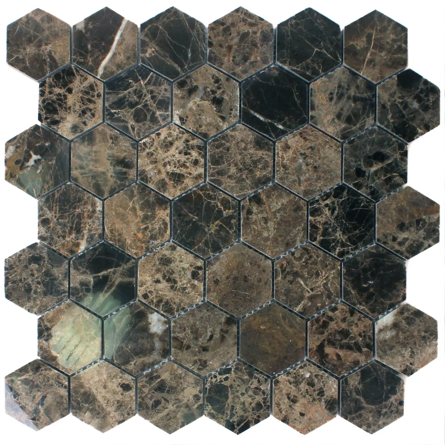 Sample Mosaic Tiles Marble Xalapa Hexagon Emperador Polished