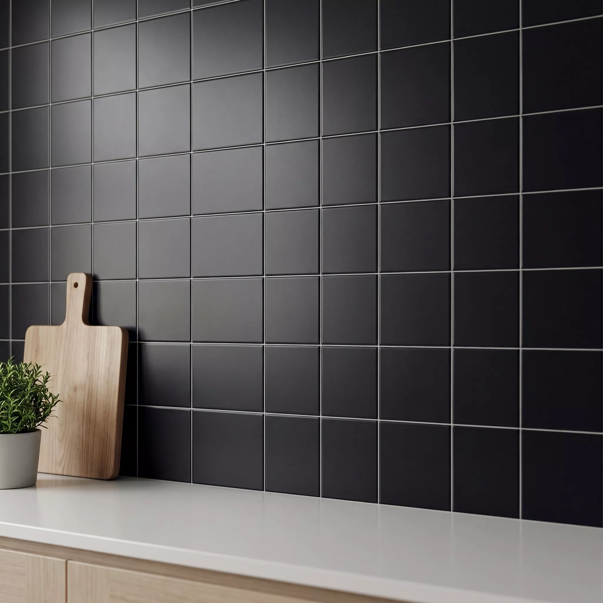 Metro tile Black Mat 15x15 cm Without Facet Miona Negro