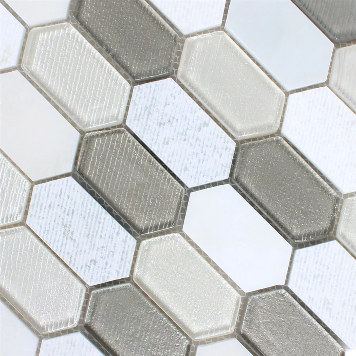 Mosaic Tiles Februata Hexagon White Beige Grey