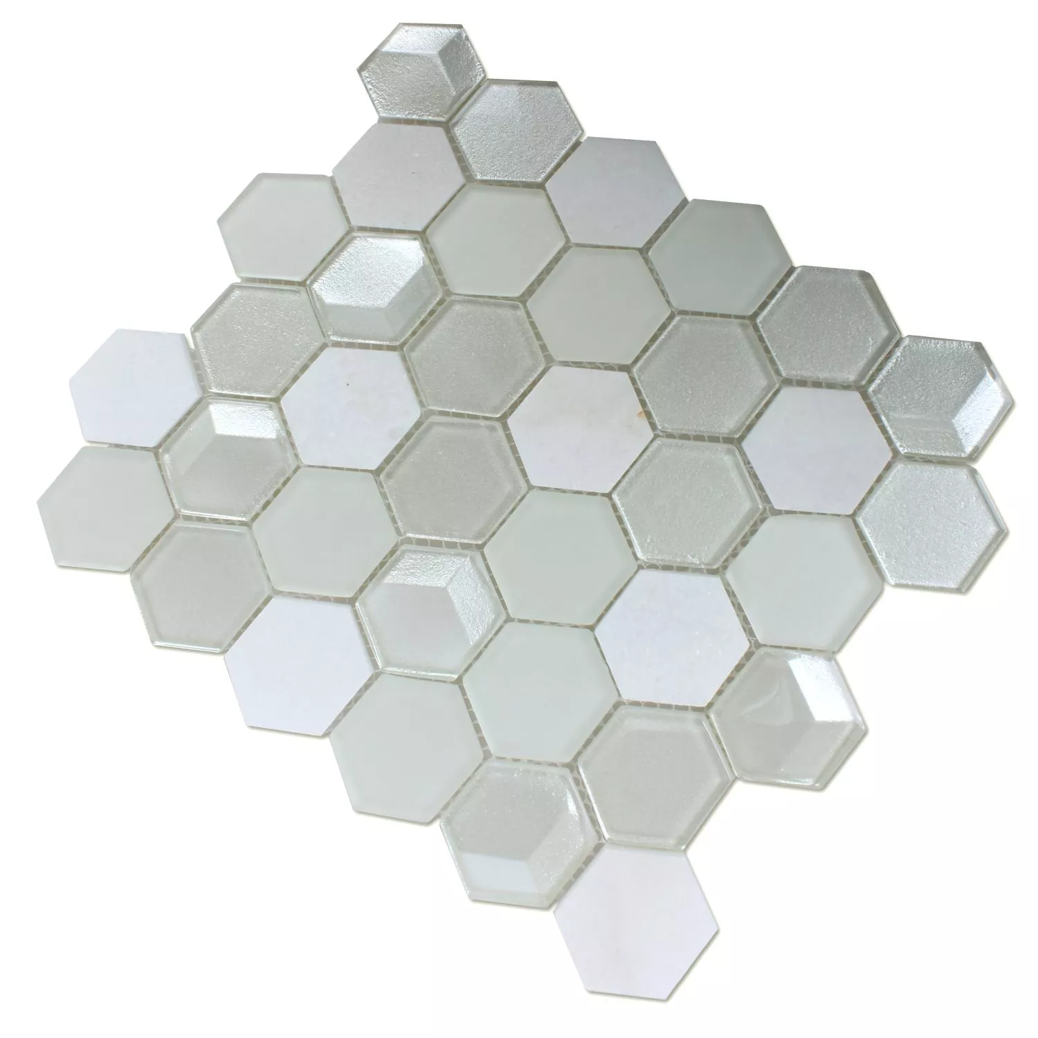 Mosaic Tiles Hexagon Glass Natural Stone White 3D