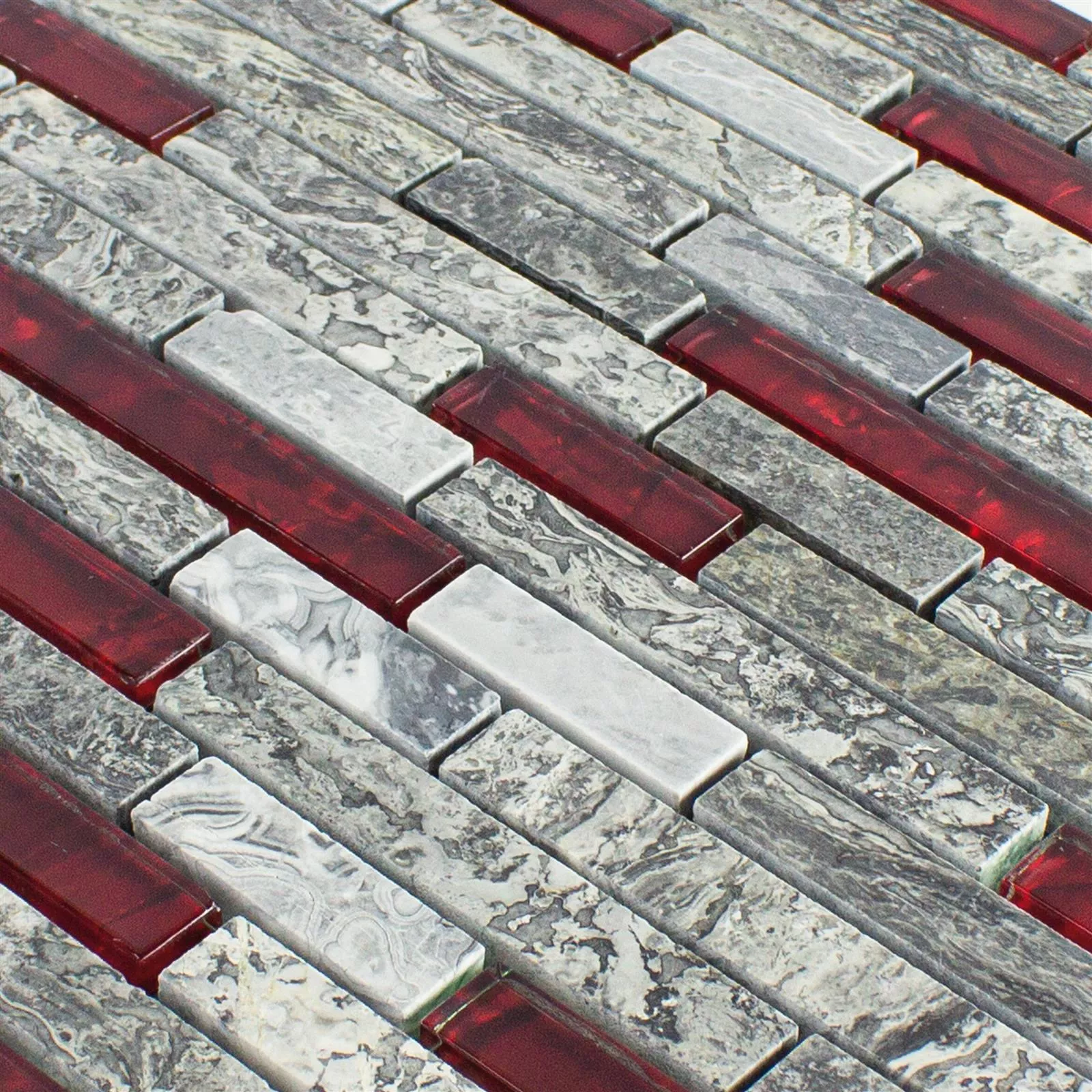 Sample Glass Mosaic Natural Stone Tiles Manavgat Grey Red Brick
