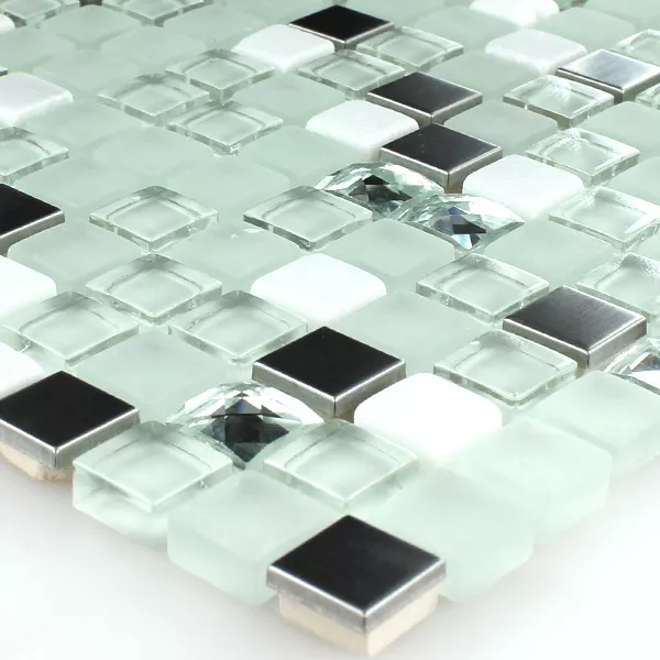 Sample Mosaic Tiles Glass Stainless Steel Cyan Diamond