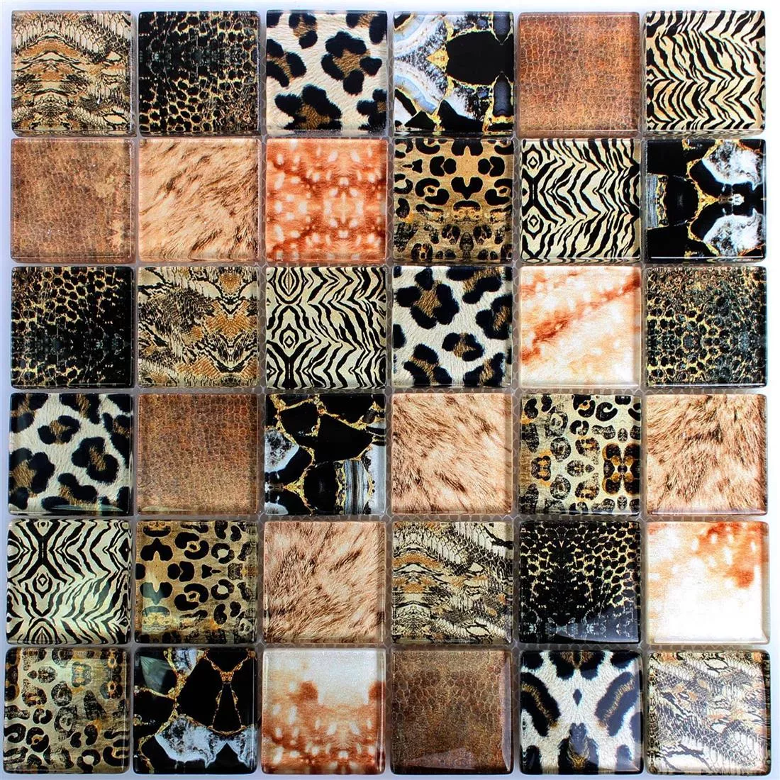 Glass Mosaic Tiles Safari Black Beige