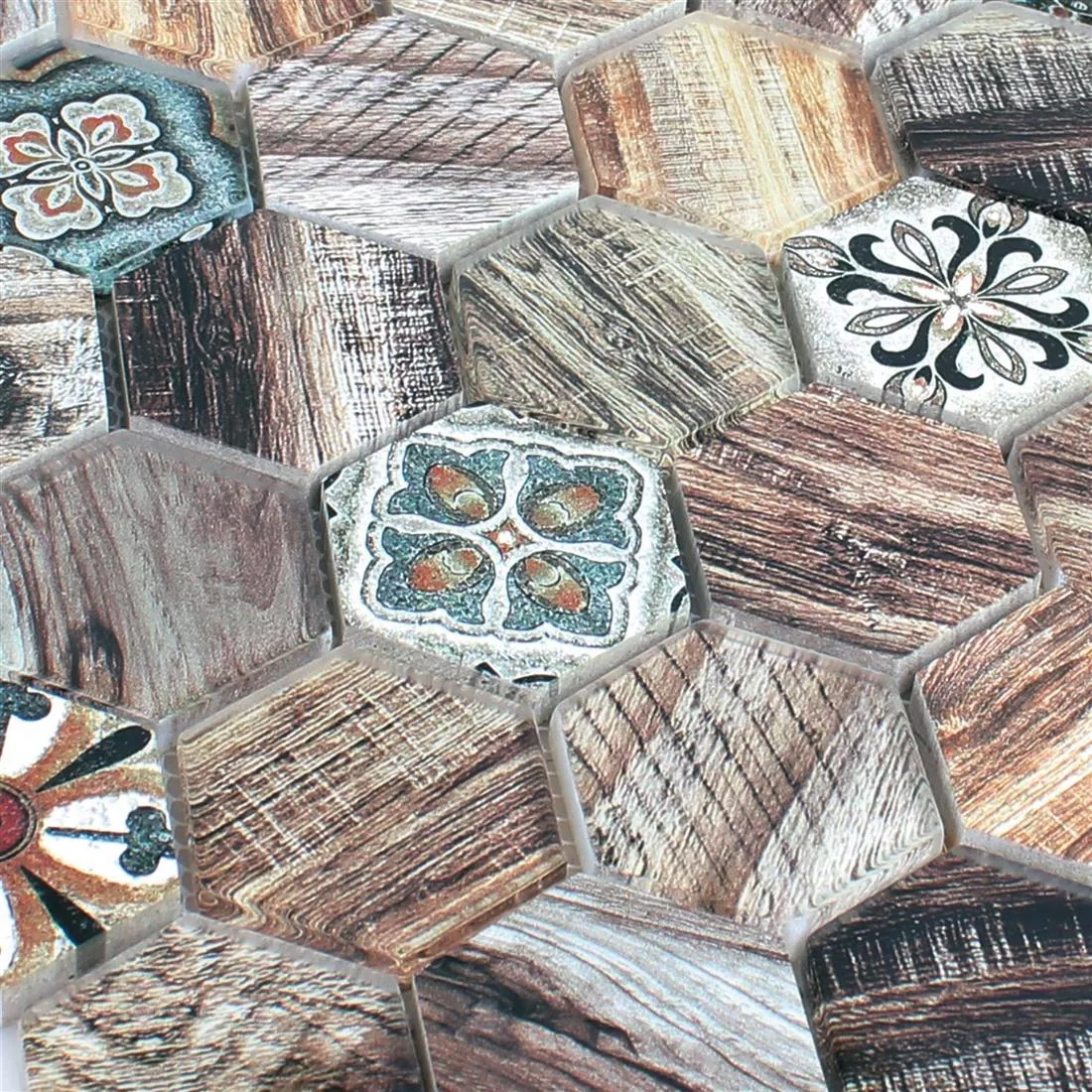 Glass Natural Stone Mosaic Eritrea Wood Optic Brown Grey