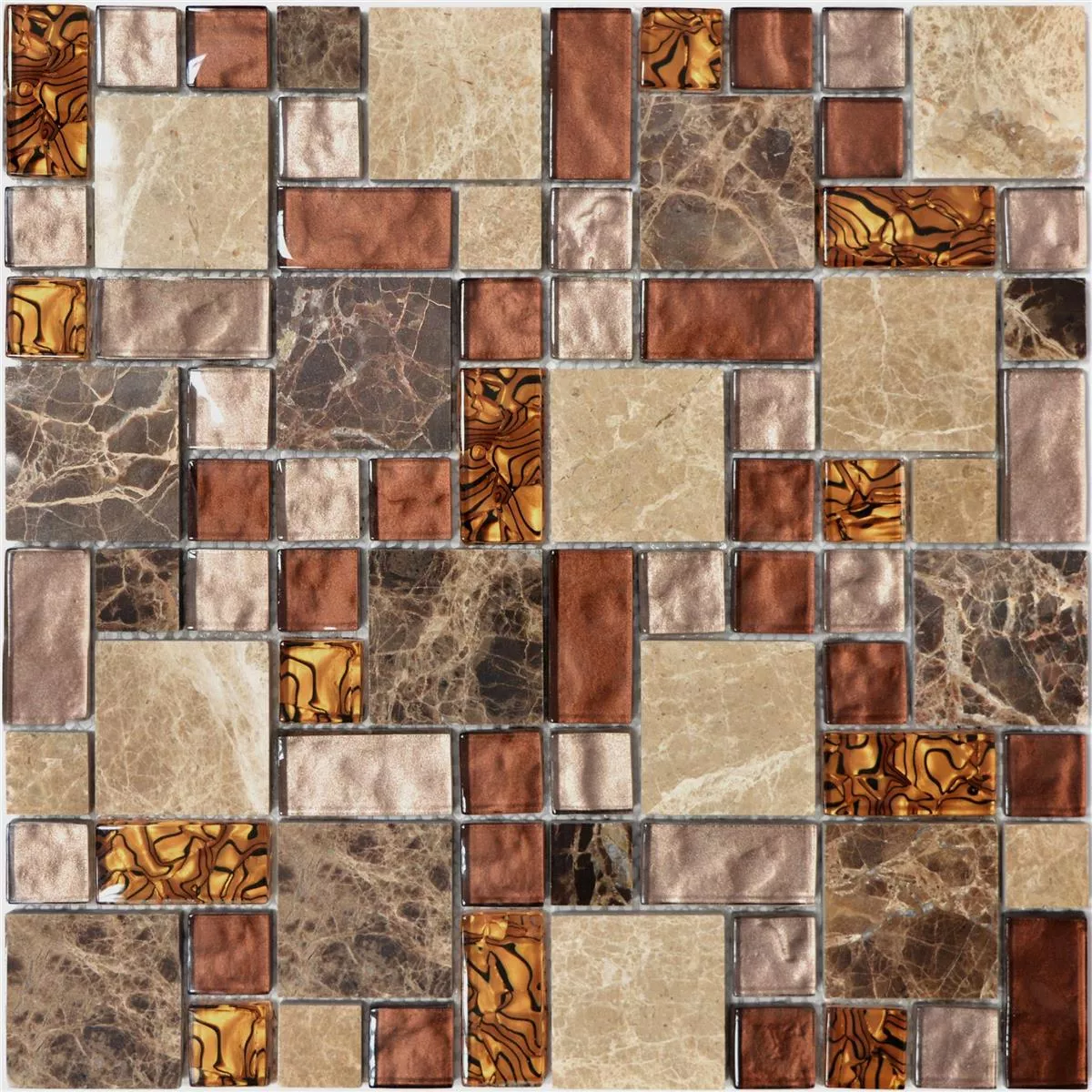 Glass Mosaic Natural Stone Tiles Lambada Brown Beige 3 Mix