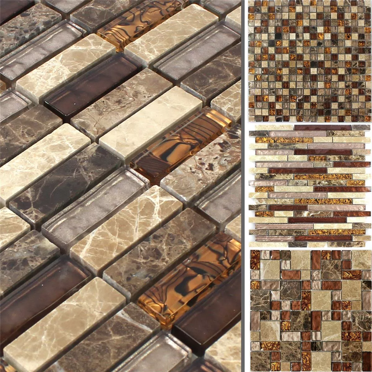Mosaic Tiles Glass Marble Lambada Brown Beige