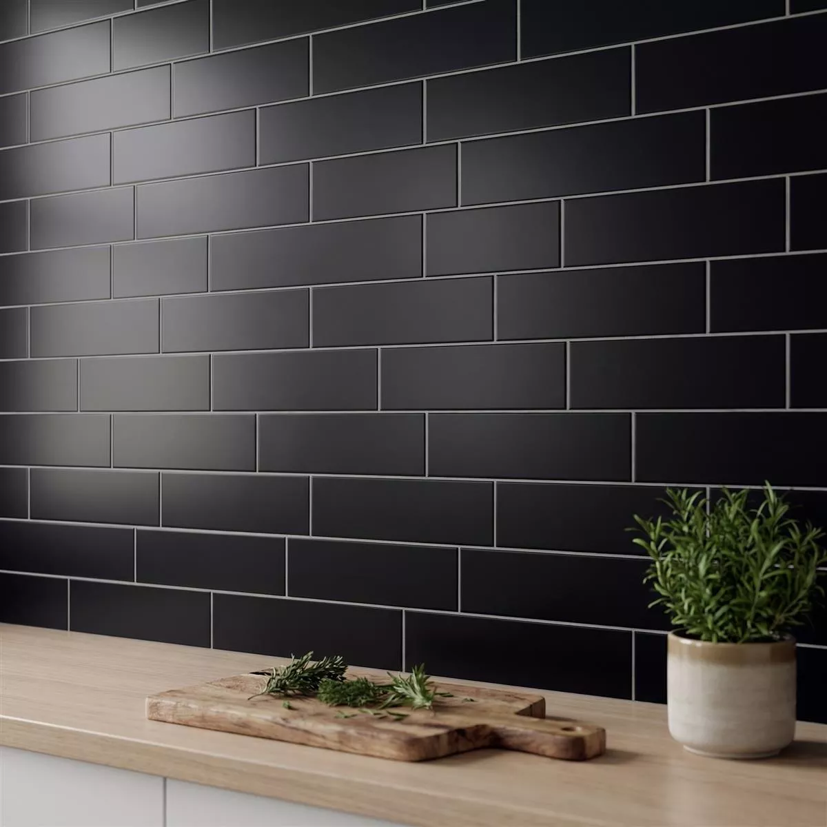 Metro tile Black Mat 10x30 cm Without Facet Candy Negro