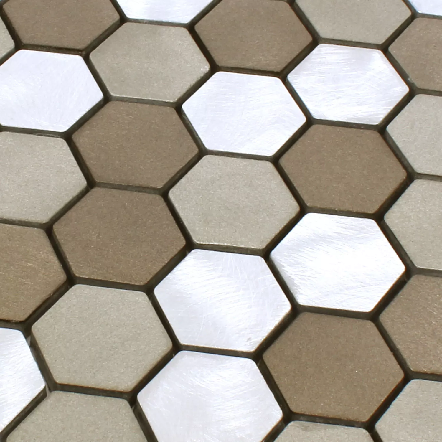Mosaic Tiles Aluminium Apache Hexagon Brown Silver