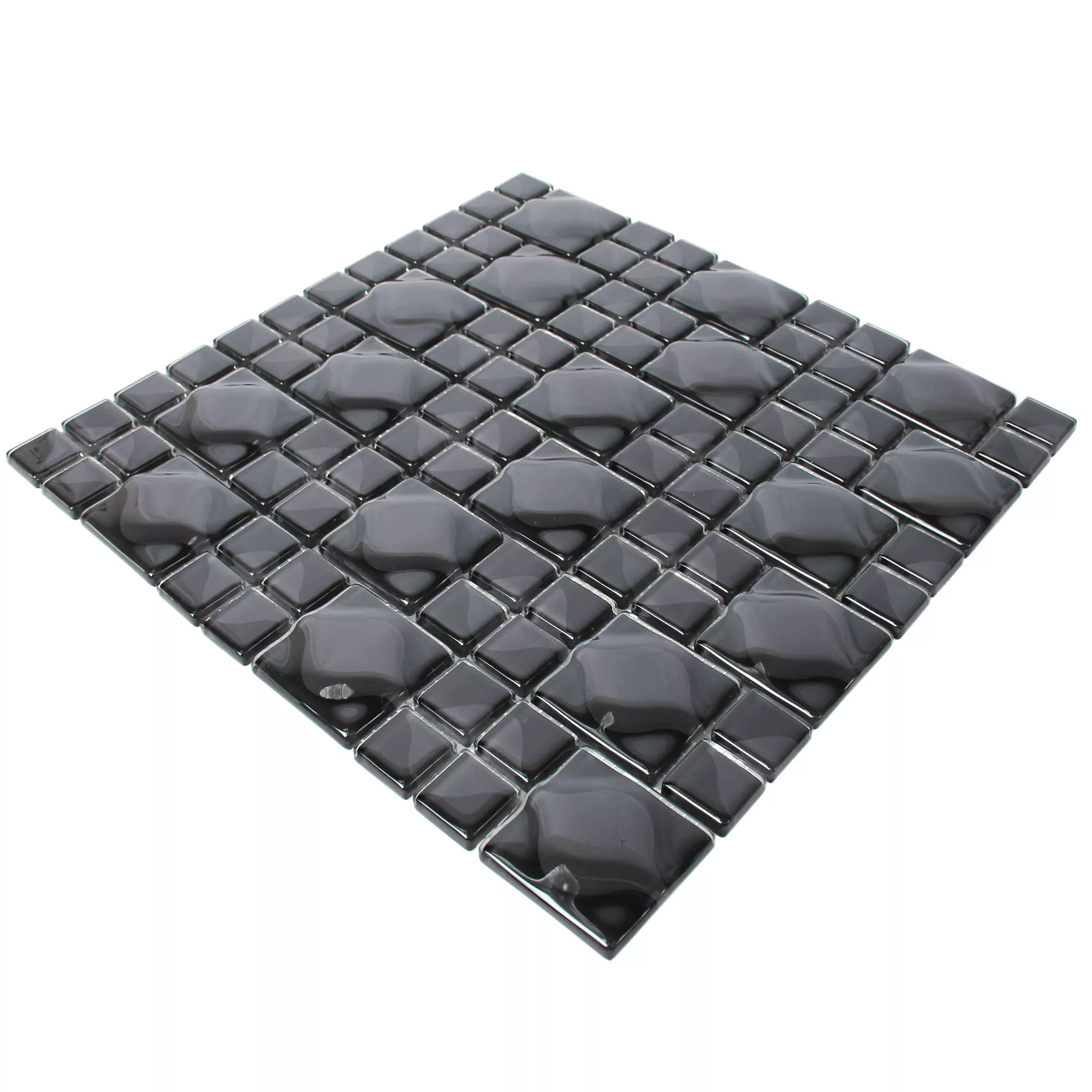 Glass Mosaic Tiles Nokta Black Grey 3D