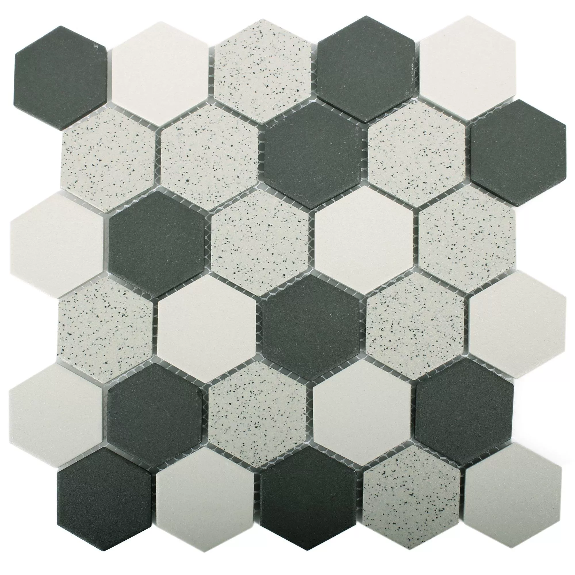 Sample Ceramic Mosaic Tiles Monforte Hexagon Black Grey 