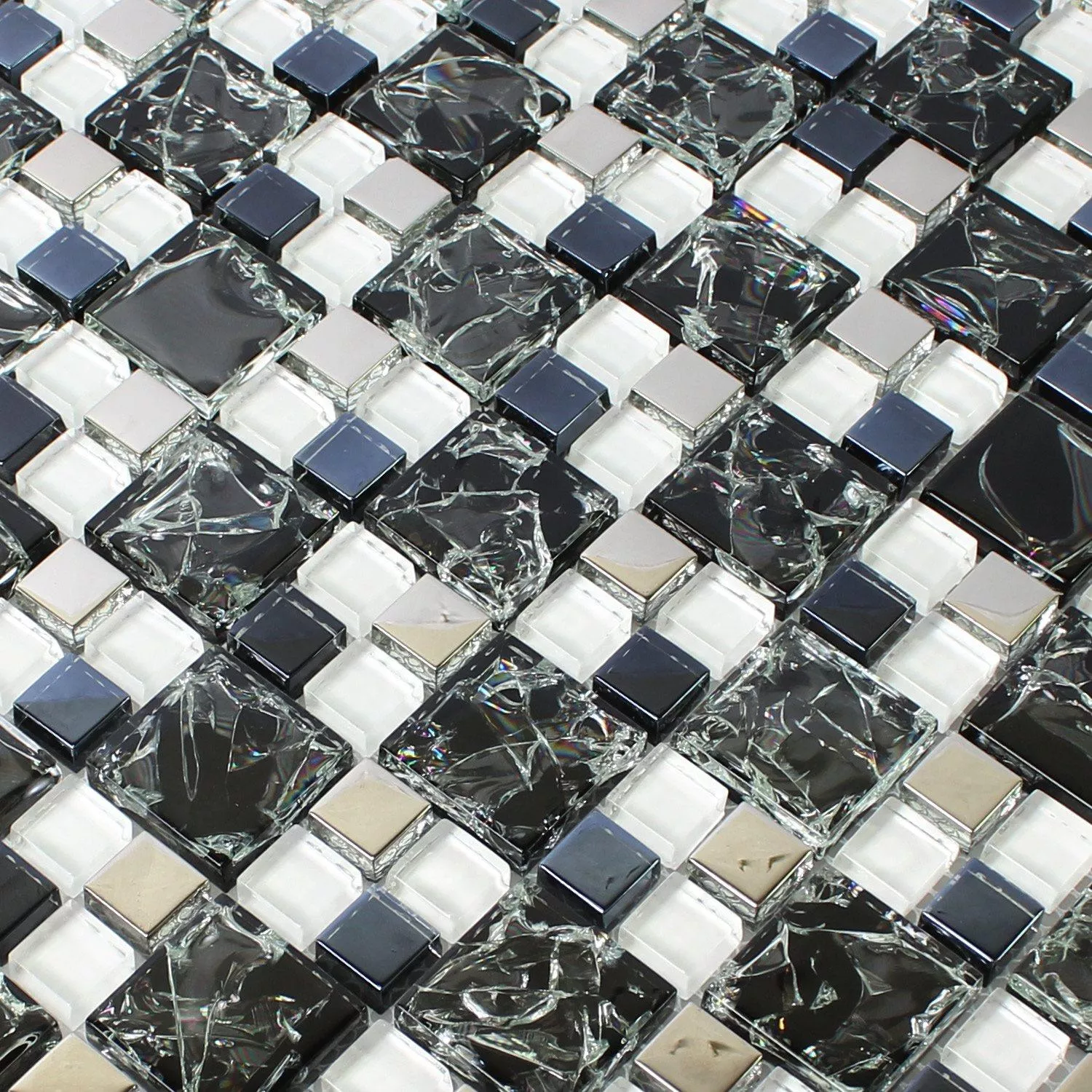 Sample Mosaic Tiles Glass Stainless Steel Black Silver Broken
