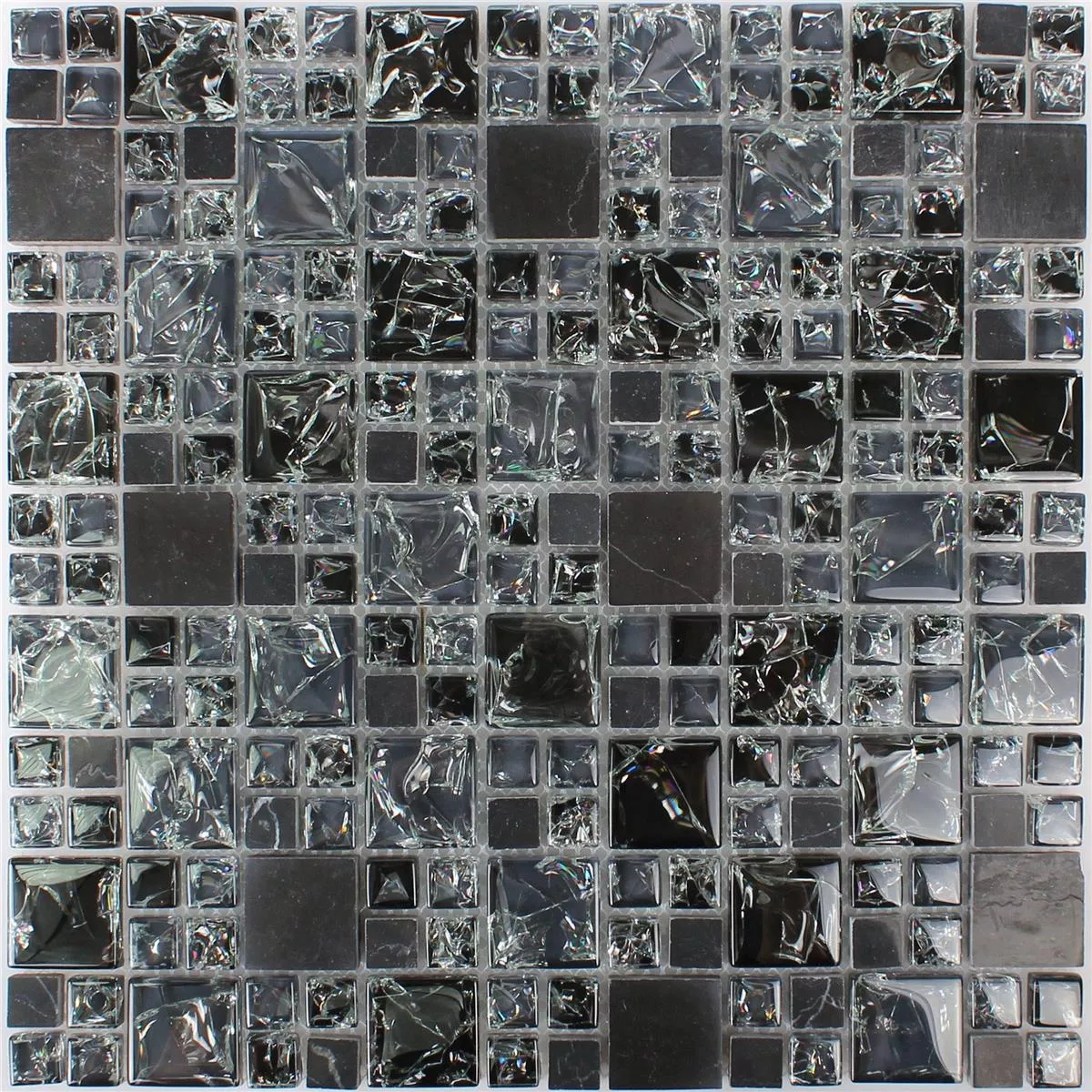 Mosaic Tiles Glass Natural Stone Malawi Black 2 Mix