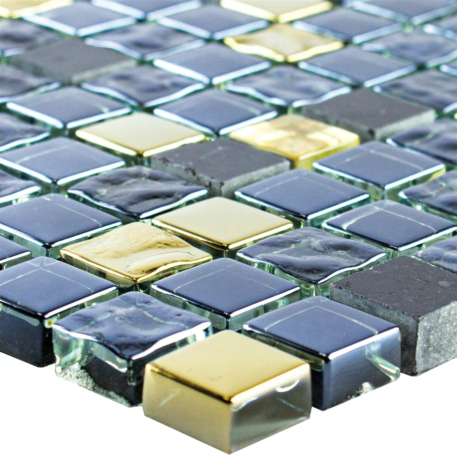 Glass Natural Stone Mosaic Tile Cooktown Black Gold