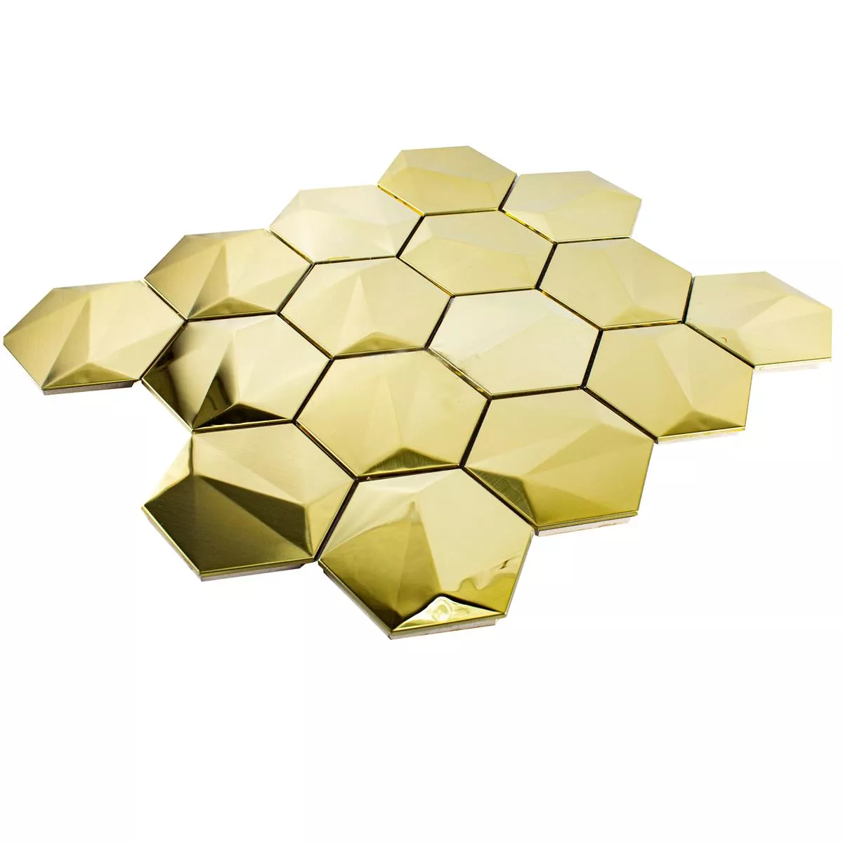 Sample Stainless Steel Mosaic Tiles Durango Hexagon 3D Gold