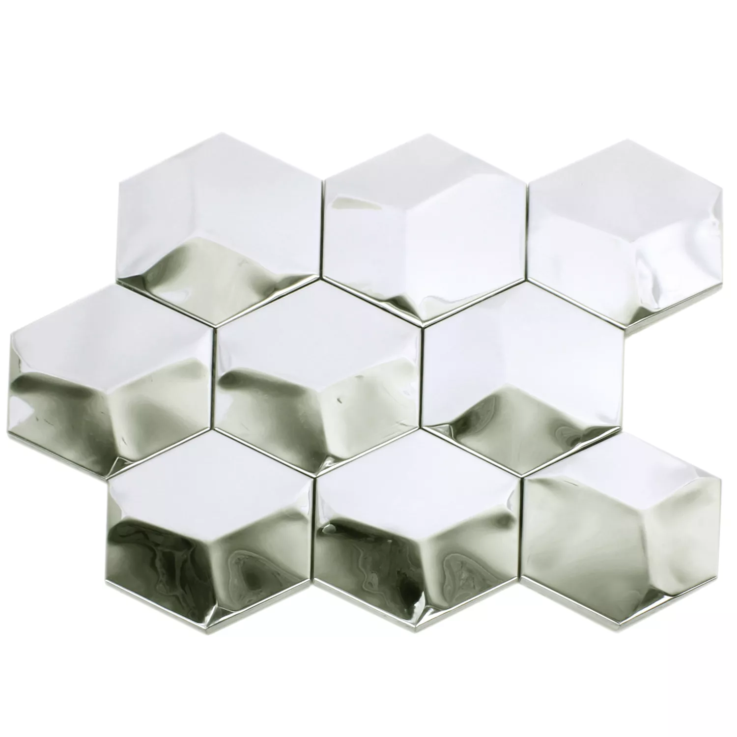 Sample Mosaic Tiles Stainless Steel Contender Hexagon Glossy