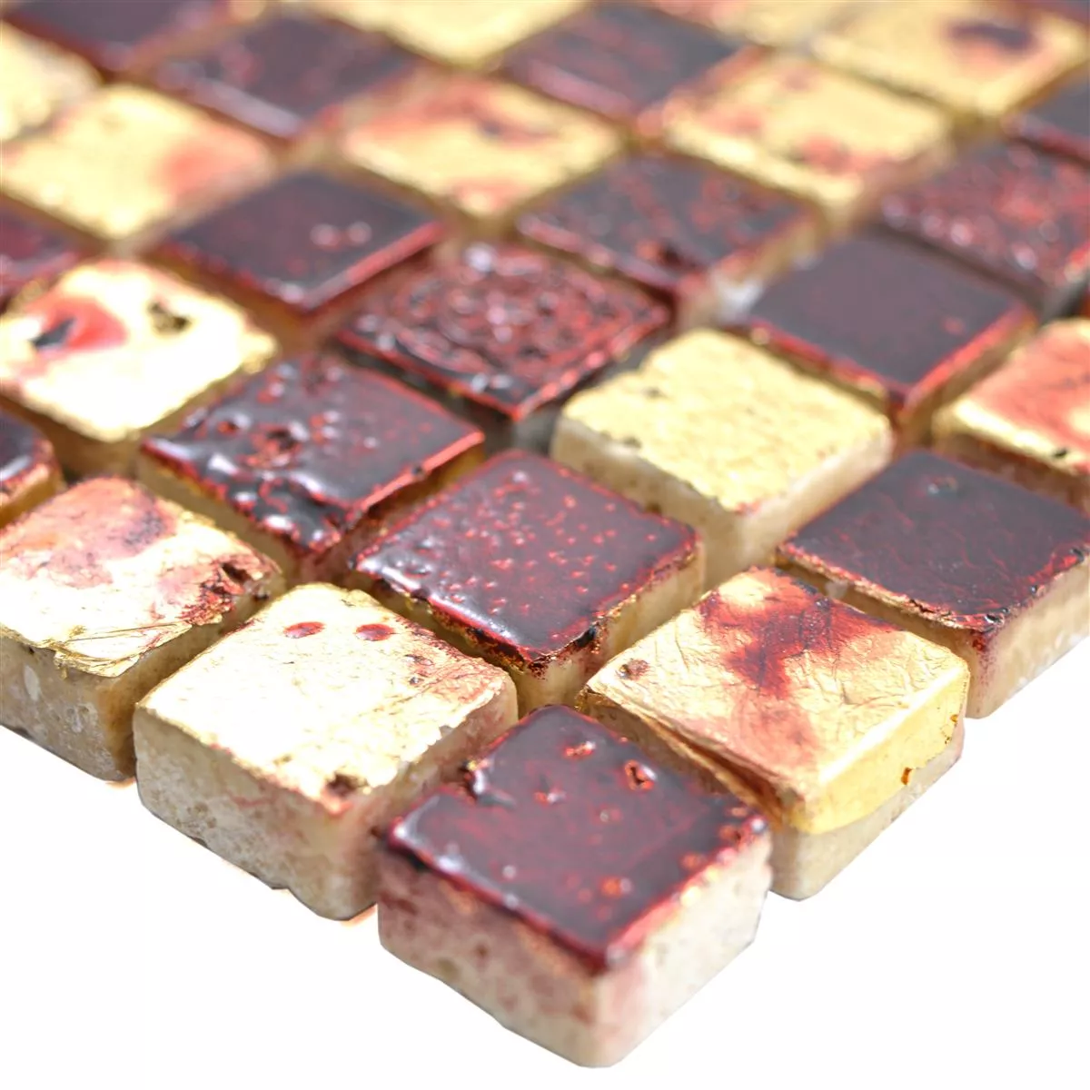 Sample Natural Stone Resin Mosaic Tiles Lucky Gold Red