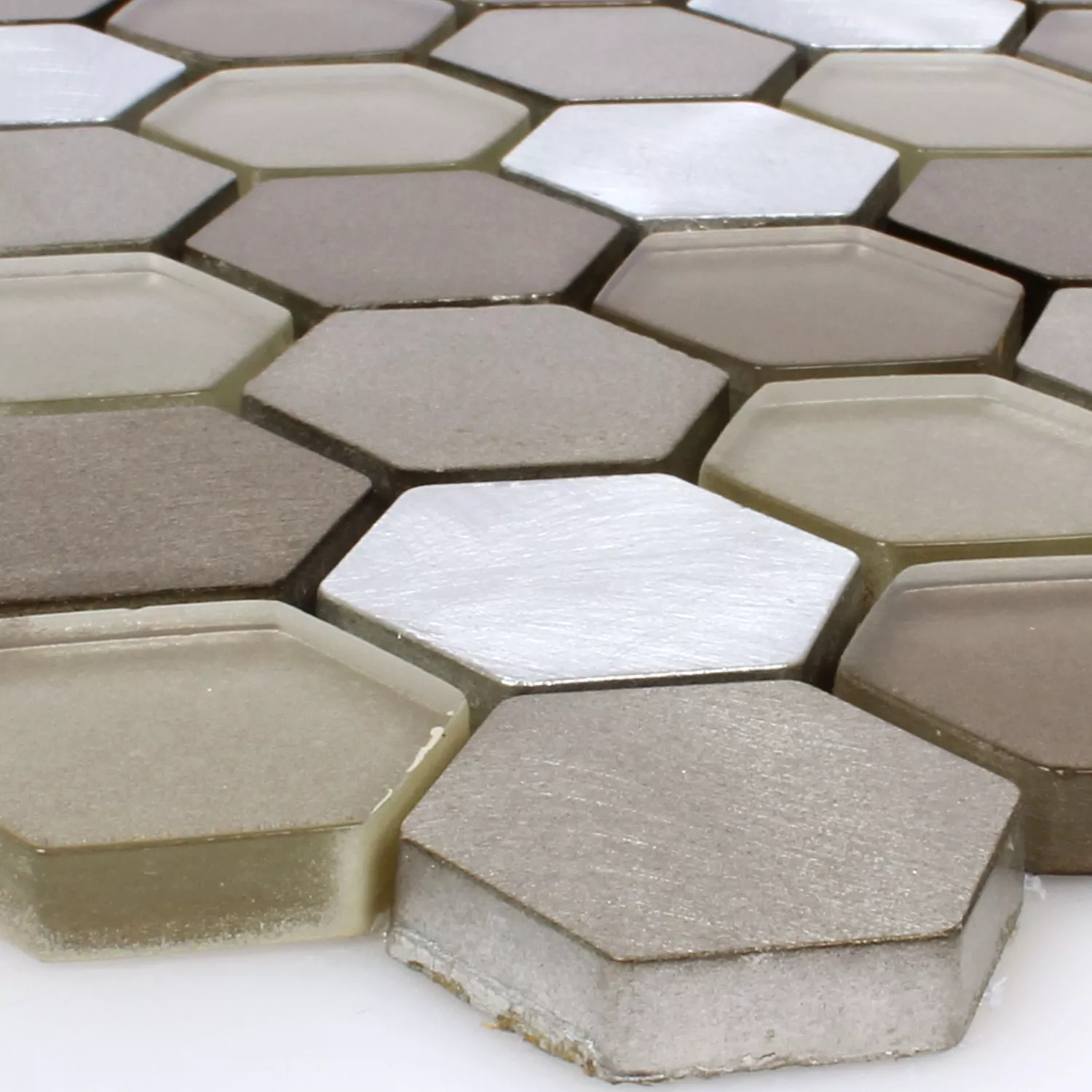 Sample Mosaic Tiles Glass Alu Angela Hexagon Brown Silver