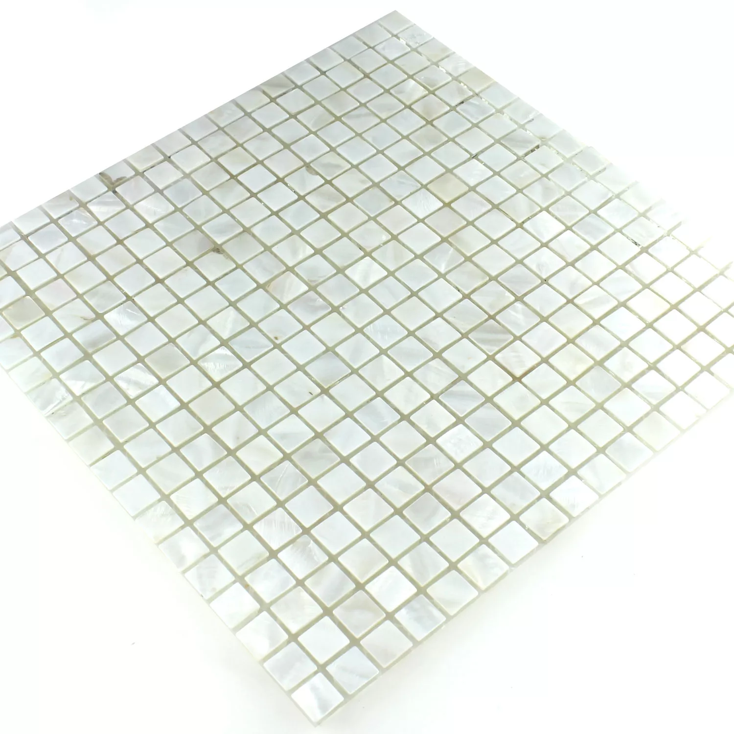 Mosaic Tiles Glass Nacre Effect Ivory White 15x15x8mm