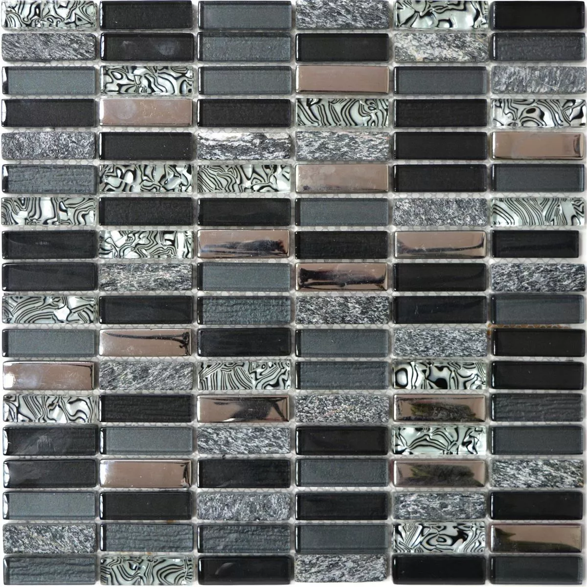 Glass Natural Stone Mosaic Tiles Magia Black Sticks