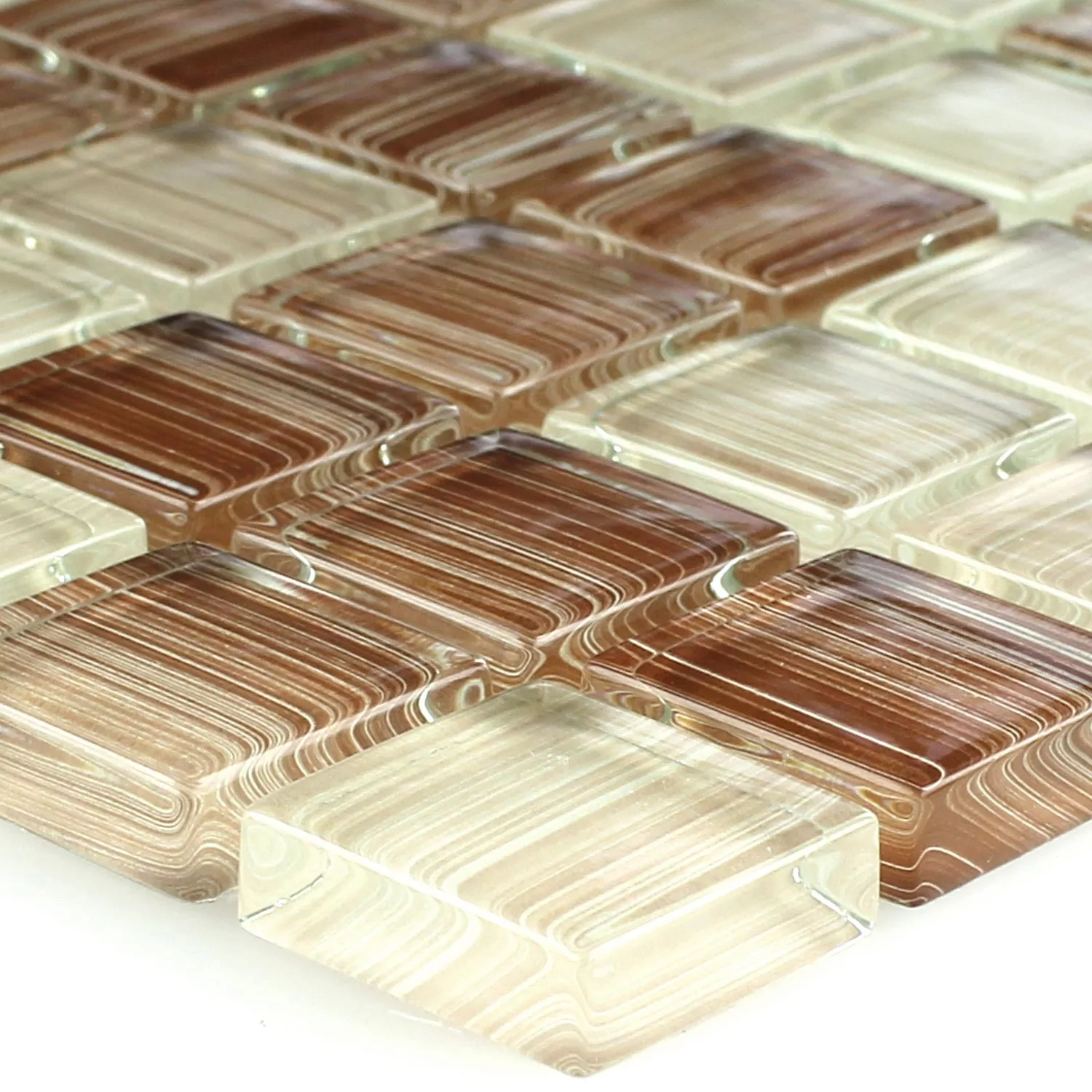 Glass Mosaic Tiles Lafayette Brown Beige Striped 8mm