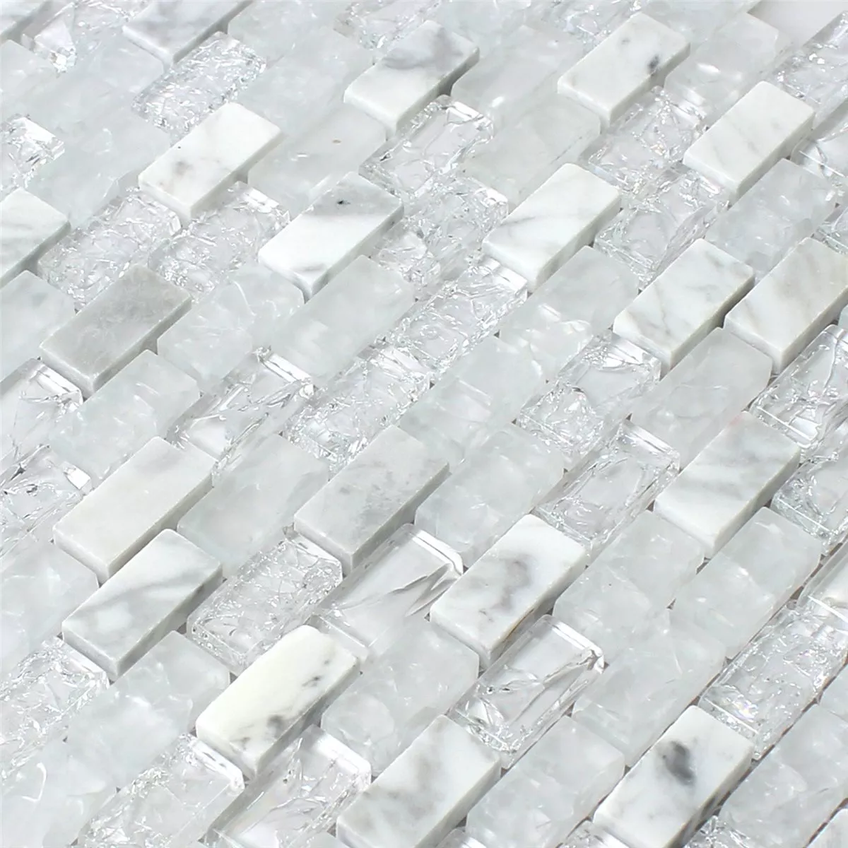 Mosaic Tiles Glass Natural Stone Broken White Effect Brick