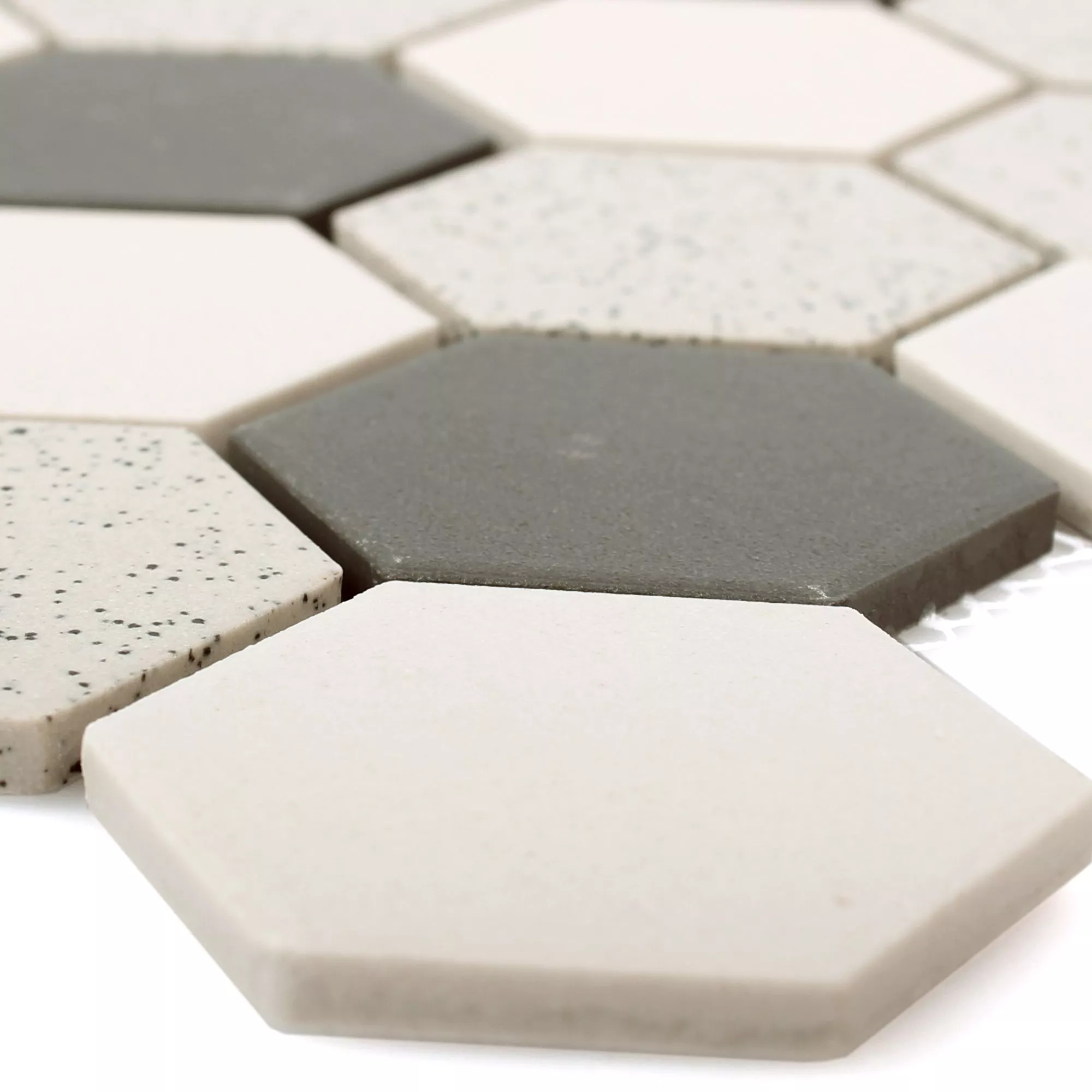 Sample Ceramic Mosaic Tiles Monforte Hexagon Black Grey 