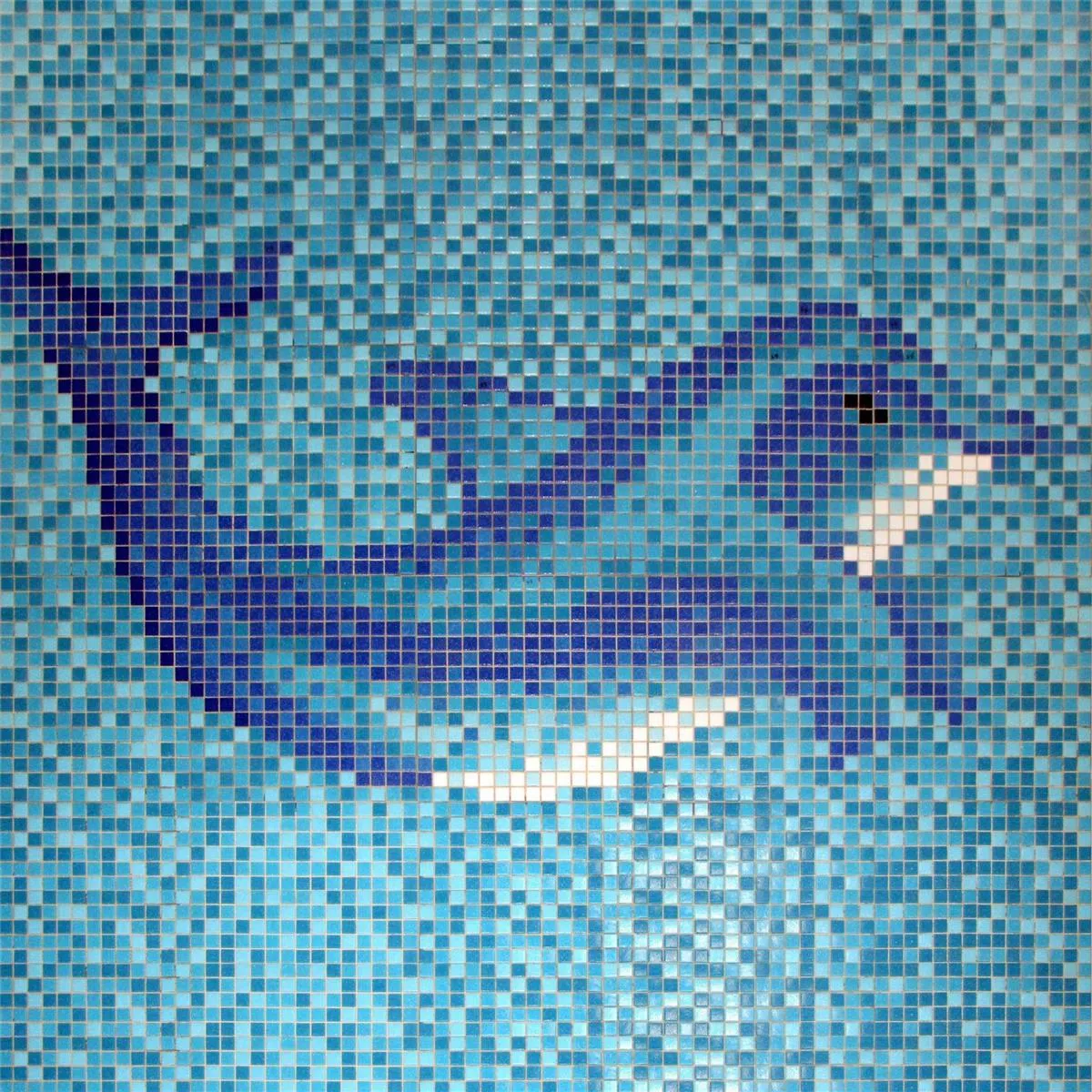 Swimming Pool Mosaic Delphin Pasted on Paper
