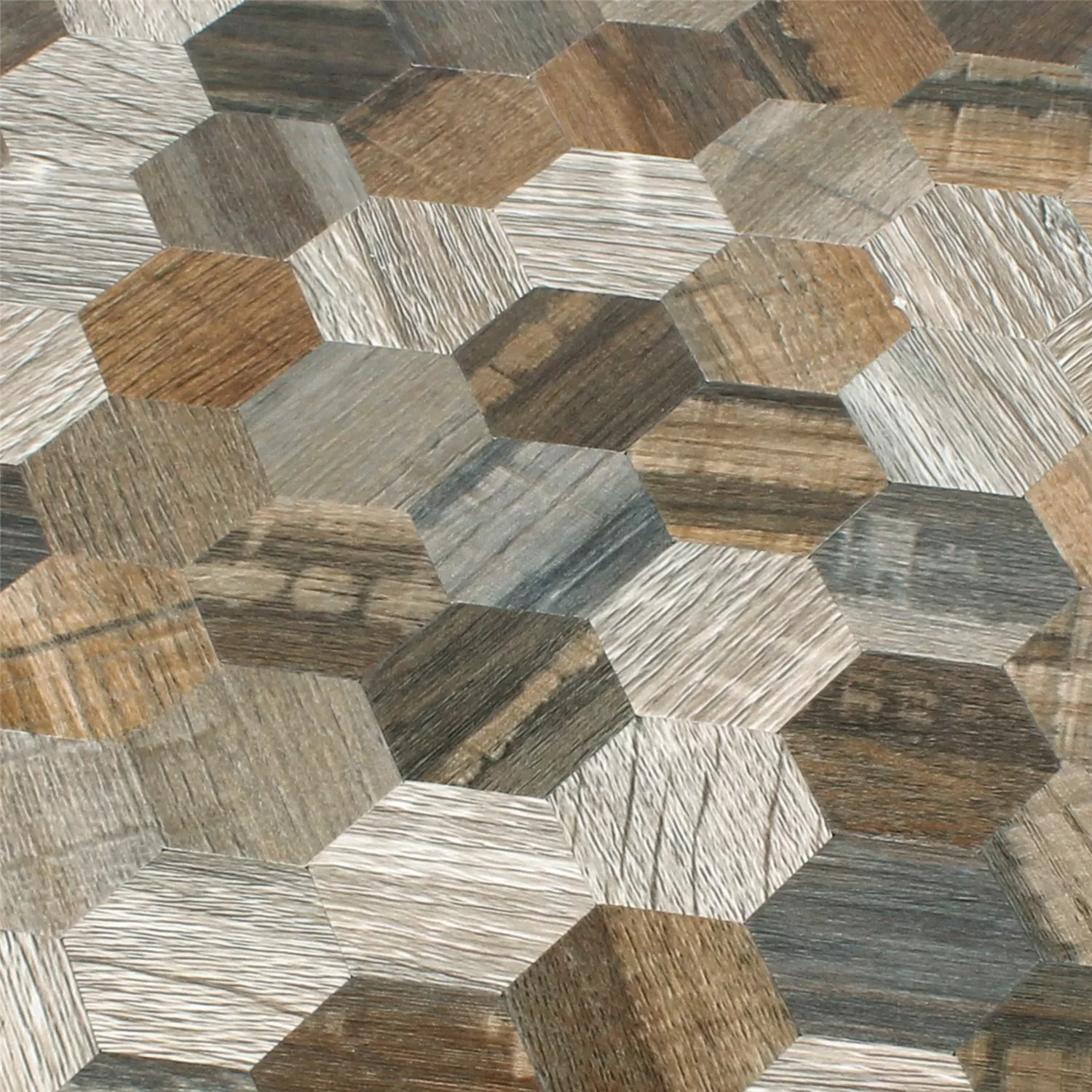 Sample Mosaic Tiles Wood Optic Metal Hexagon Self Adhesive Morelia