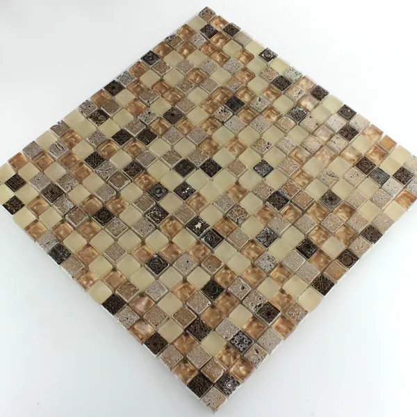 Sample Mosaic Tiles Glass Natural Stone Brown Beige Mix
