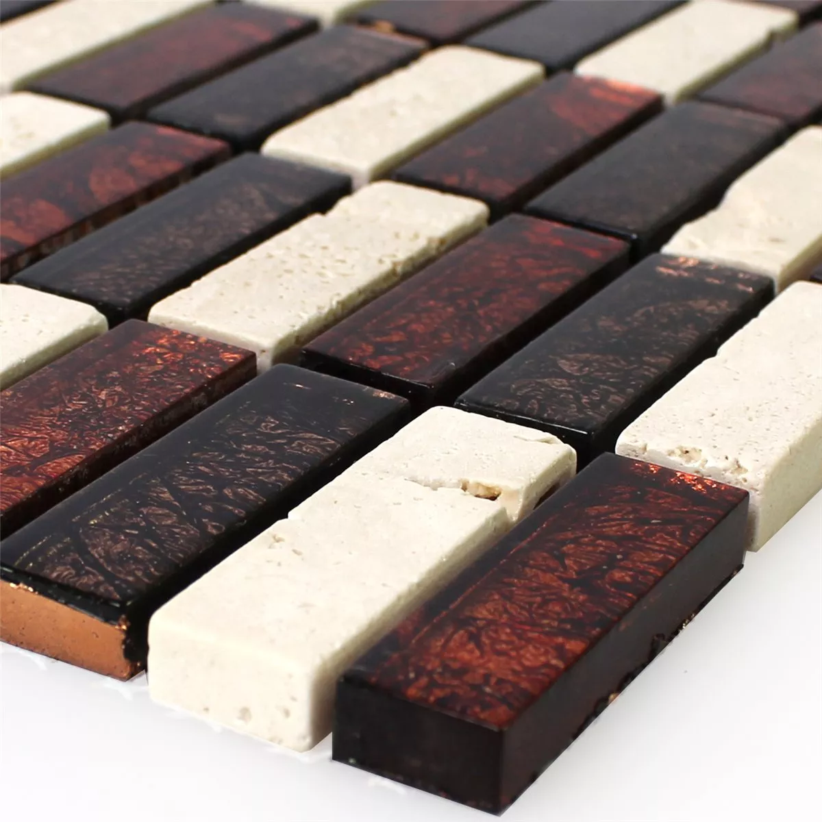 Sample Mosaic Tiles Natural Stone Glass Red Brown Beige Stick