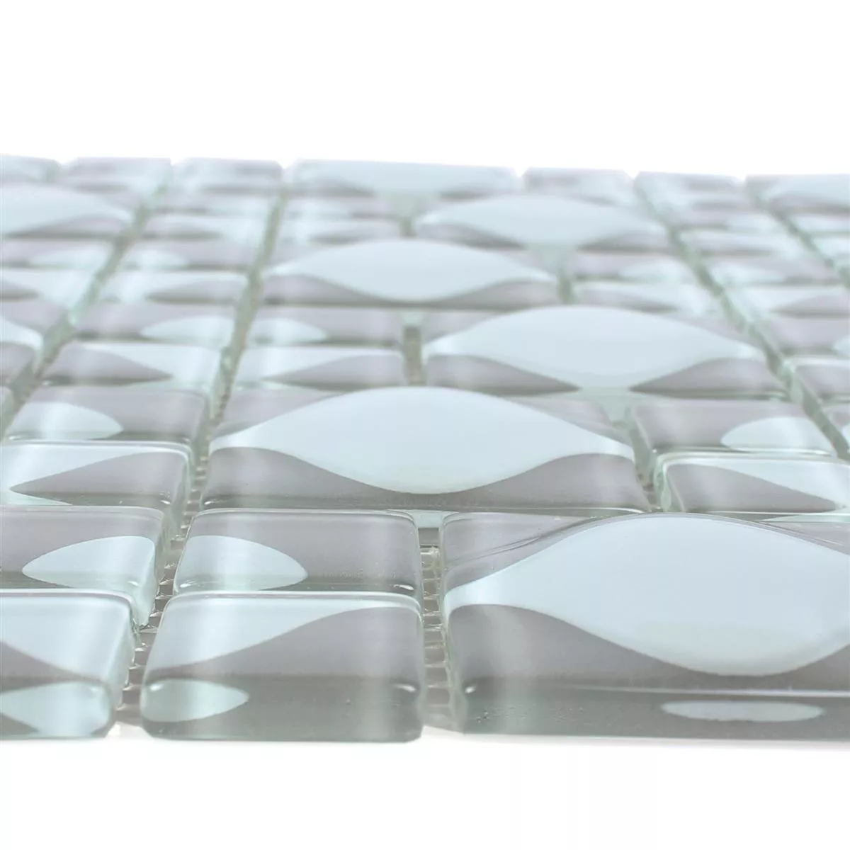 Glass Mosaic Tiles Nokta Grey White 3D