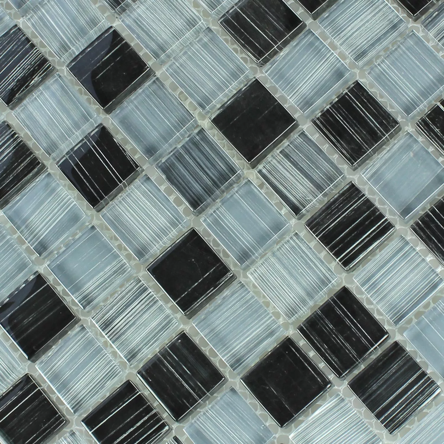 Mosaic Tiles Glass Stroke Black Grey