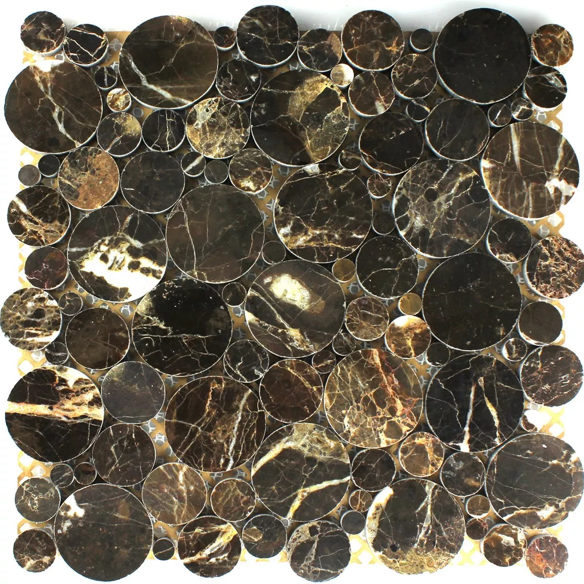 Sample Mosaic Tiles Marble Marimar Round Emperador Polished