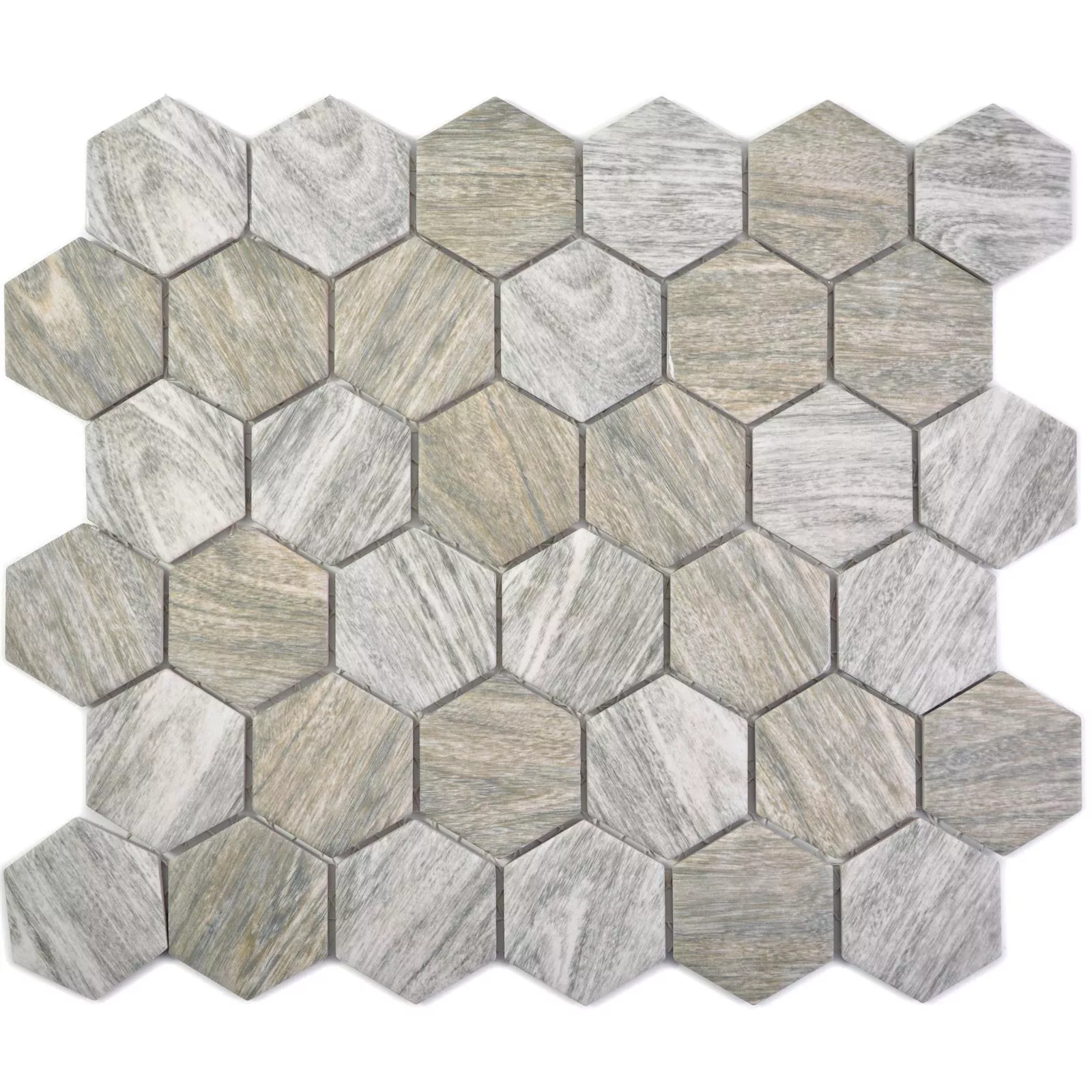 Ceramic Mosaic Duponti Hexagon Wood Optic Grey