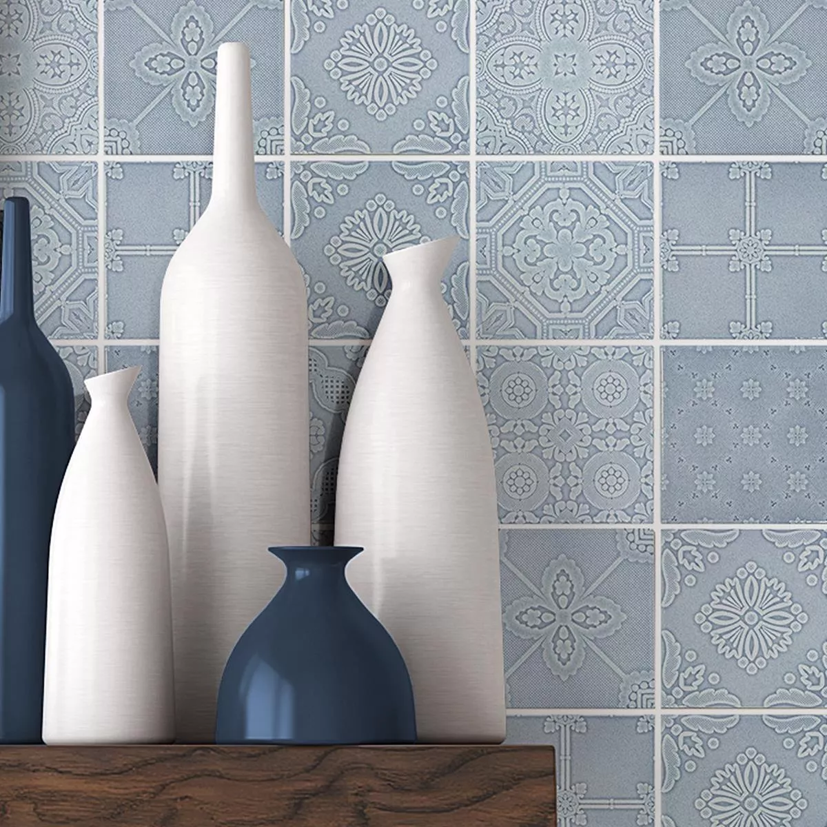 Sample Ceramic Mosaic Tiles Rivabella Relief Blue
