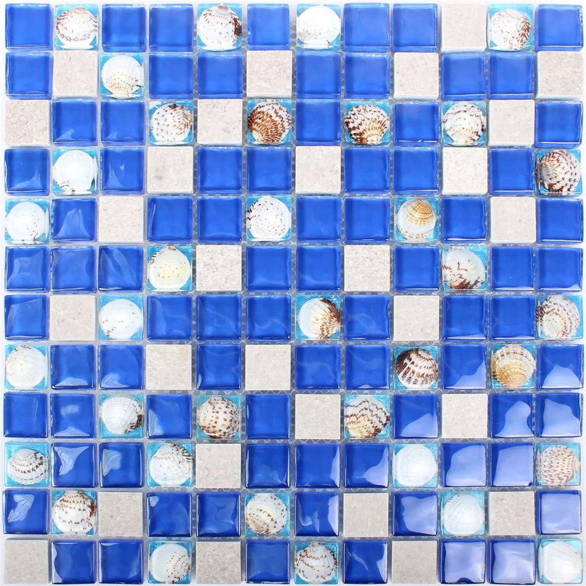 Glass Mosaic Natural Stone Tiles Tatvan Shell Blue Grey