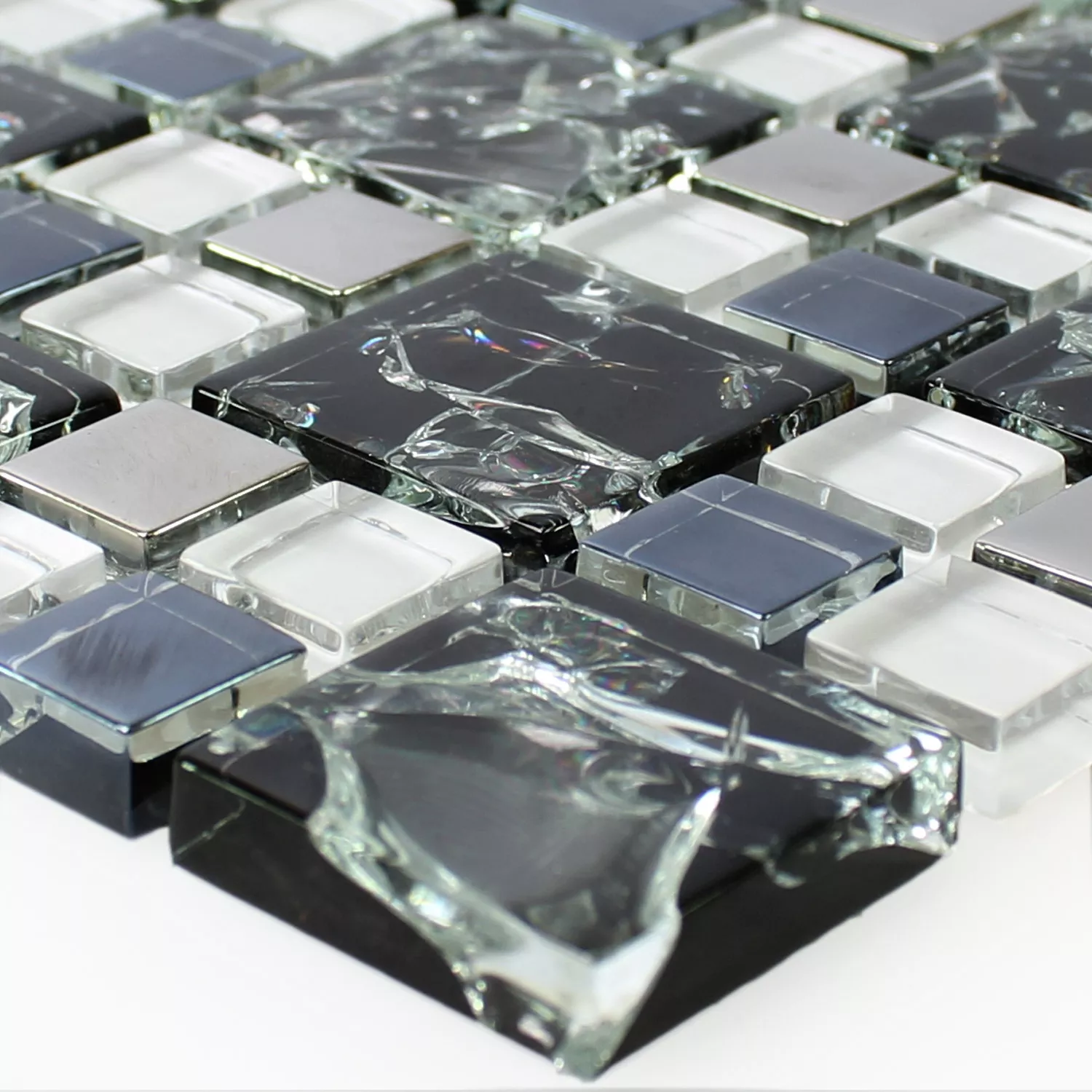 Mosaic Tiles Glass Stainless Steel Black Silver Broken Mosaic Tiles Glass Stainless Steel Black Silver Broken