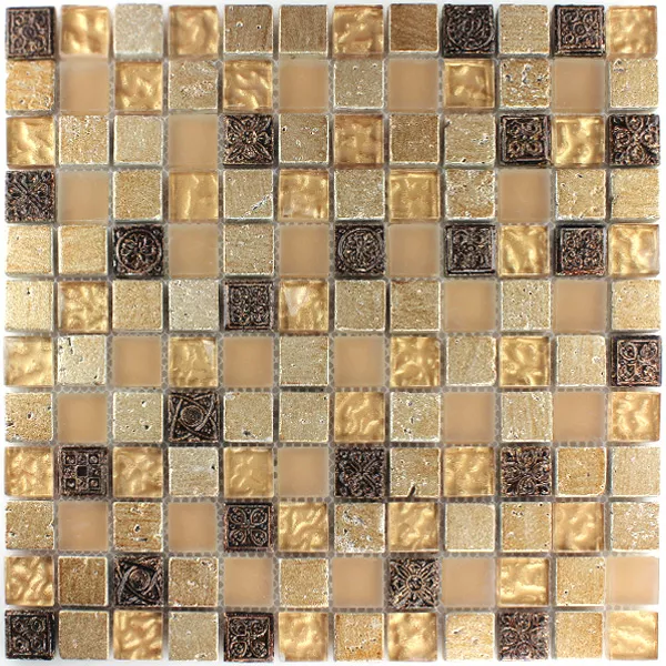 Sample Mosaic Tiles Glass Natural Stone Beige Mix 