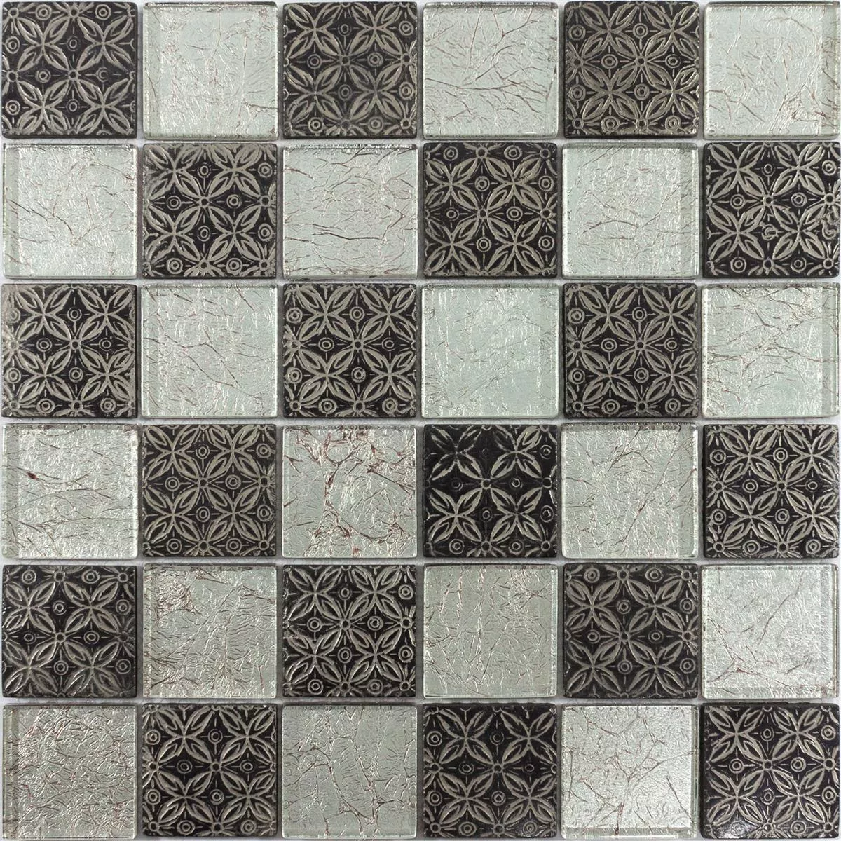 Sample Glass Mosaic Tiles Bayford Ornament Silver Black