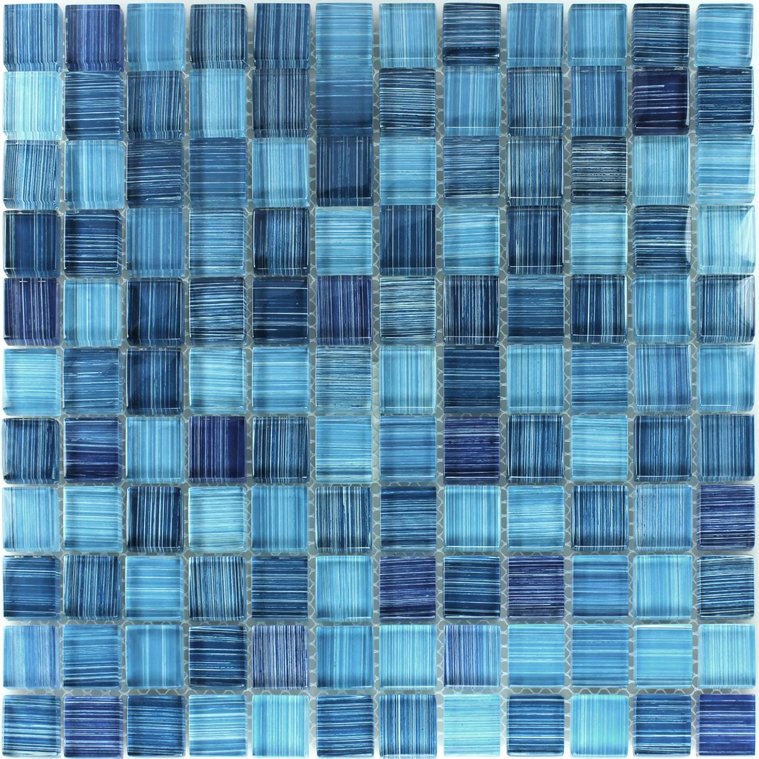 Mosaic Tiles Glass Striped Blue Mix