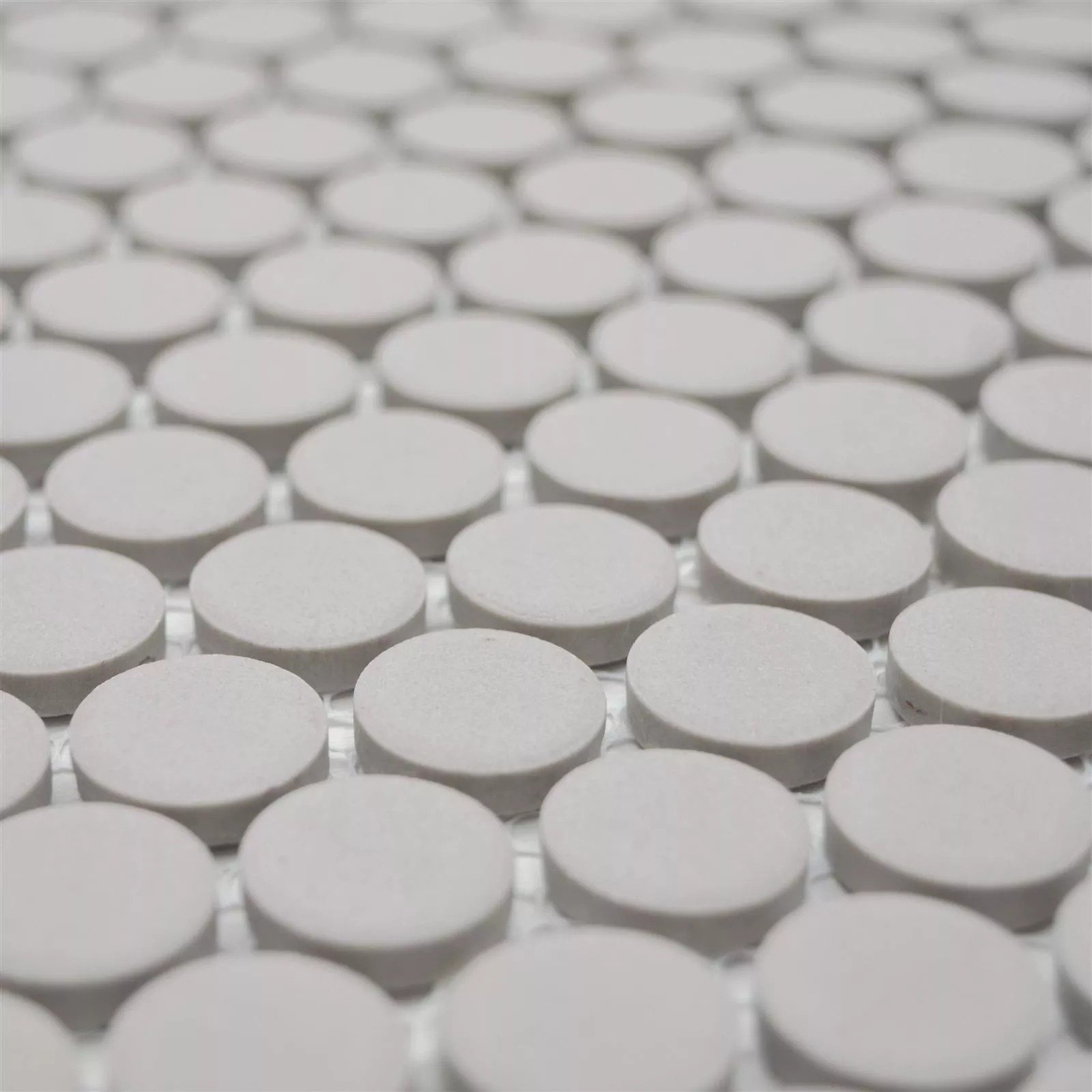 Ceramic Mosaic Tiles Button Radoslov Unglazed Light Grey