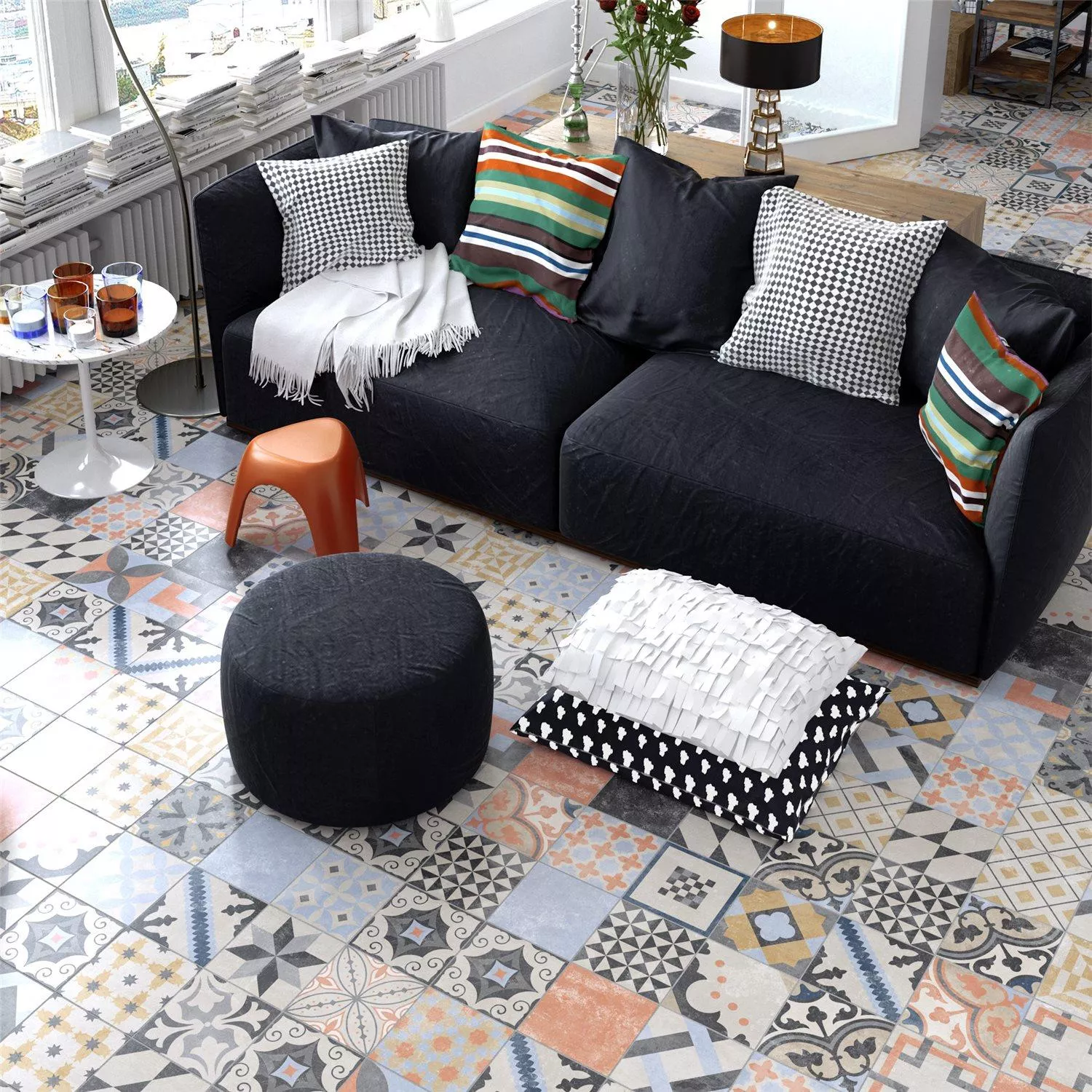 Cement Tiles Retro Optic Gris Floor Tiles 18,6x18,6cm