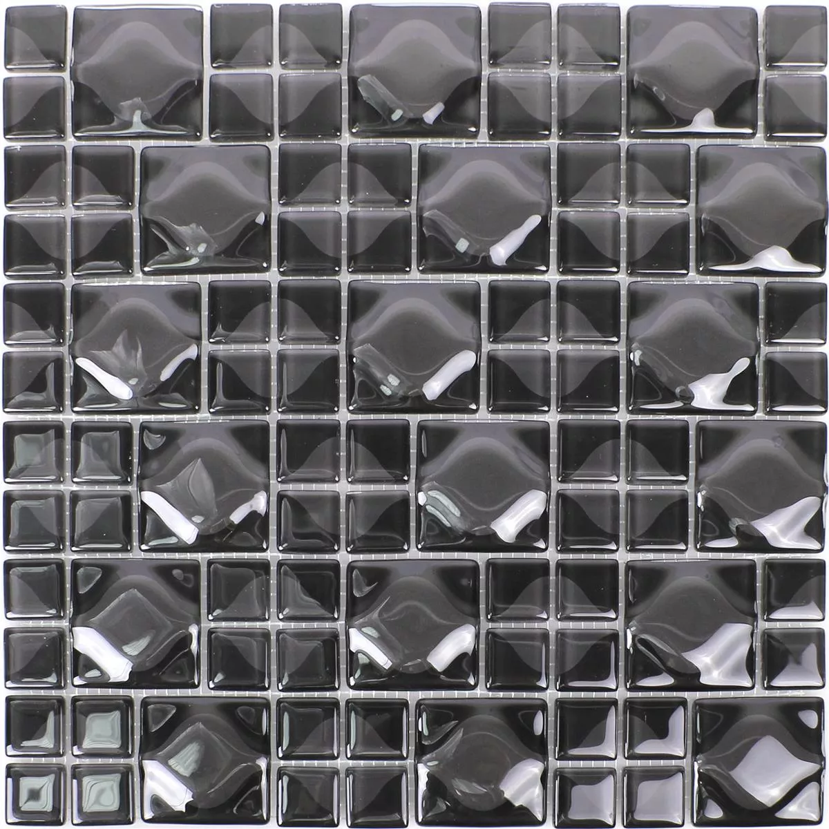 Glass Mosaic Tiles Nokta Black Grey 3D